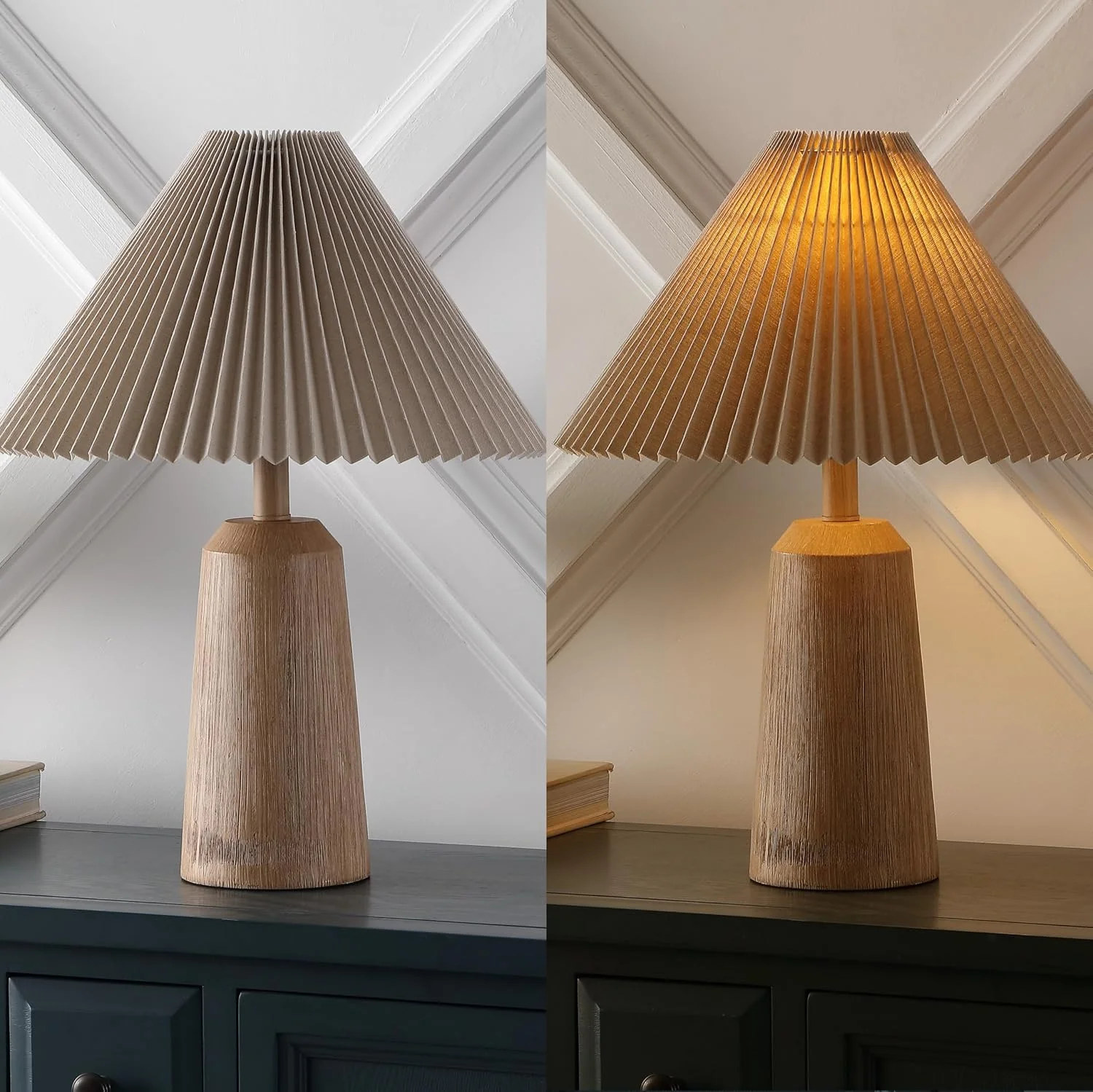 Y 20.5 Beige Wood Finish Resin Cylinder Table Lamp Modern Rustic Scandinavian Bedside Lamp for Living Room - Image 5