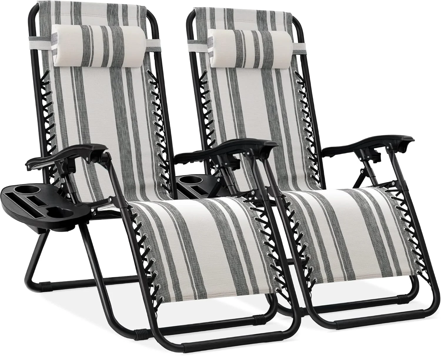Choice Products Set of 2 Adjustable Steel Mesh Zero Gravity Lounge Chair Recliners w/Pillows and Cup Holder Trays - Image 54