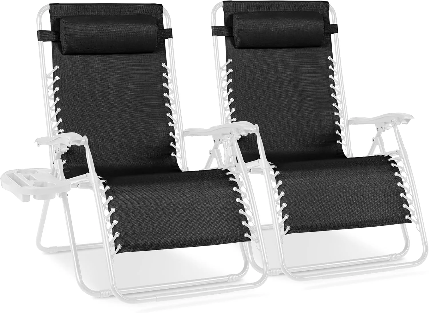 Choice Products Set of 2 Adjustable Steel Mesh Zero Gravity Lounge Chair Recliners w/Pillows and Cup Holder Trays - Image 24