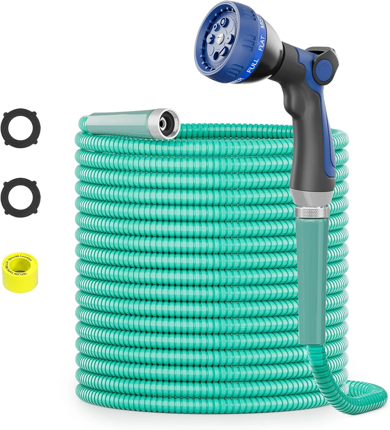 100ft 304 Stainless Steel Garden Hose Metal, Heavy Duty Water Pipe with Nozzles for Yard - Image 2
