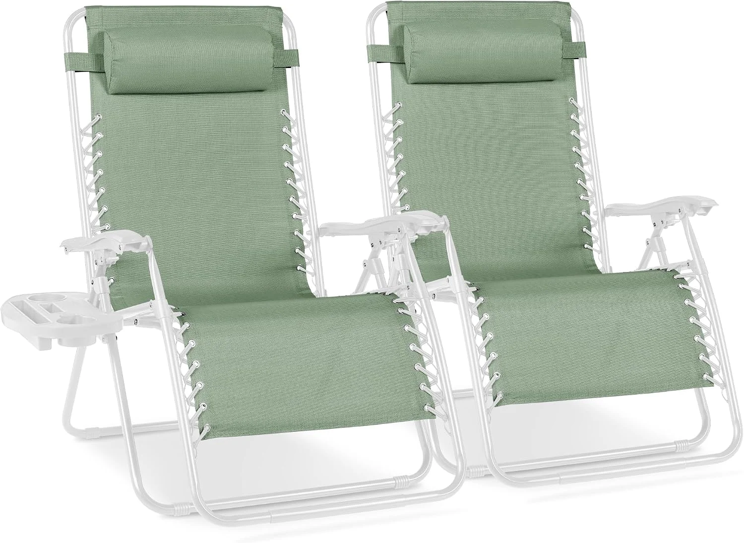 Choice Products Set of 2 Adjustable Steel Mesh Zero Gravity Lounge Chair Recliners w/Pillows and Cup Holder Trays - Image 36