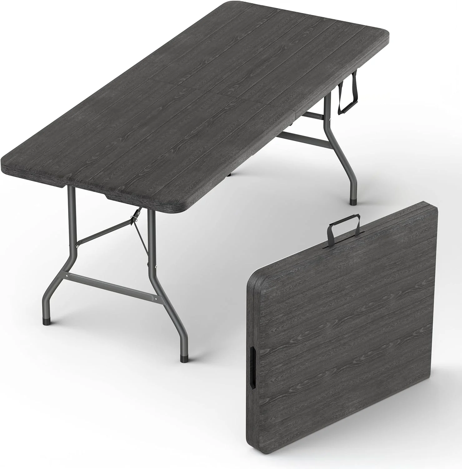 Modern Space 8 Feet Foldable Table with Built in Handle & Steel Legs, Heavy Duty Portable - Image 2