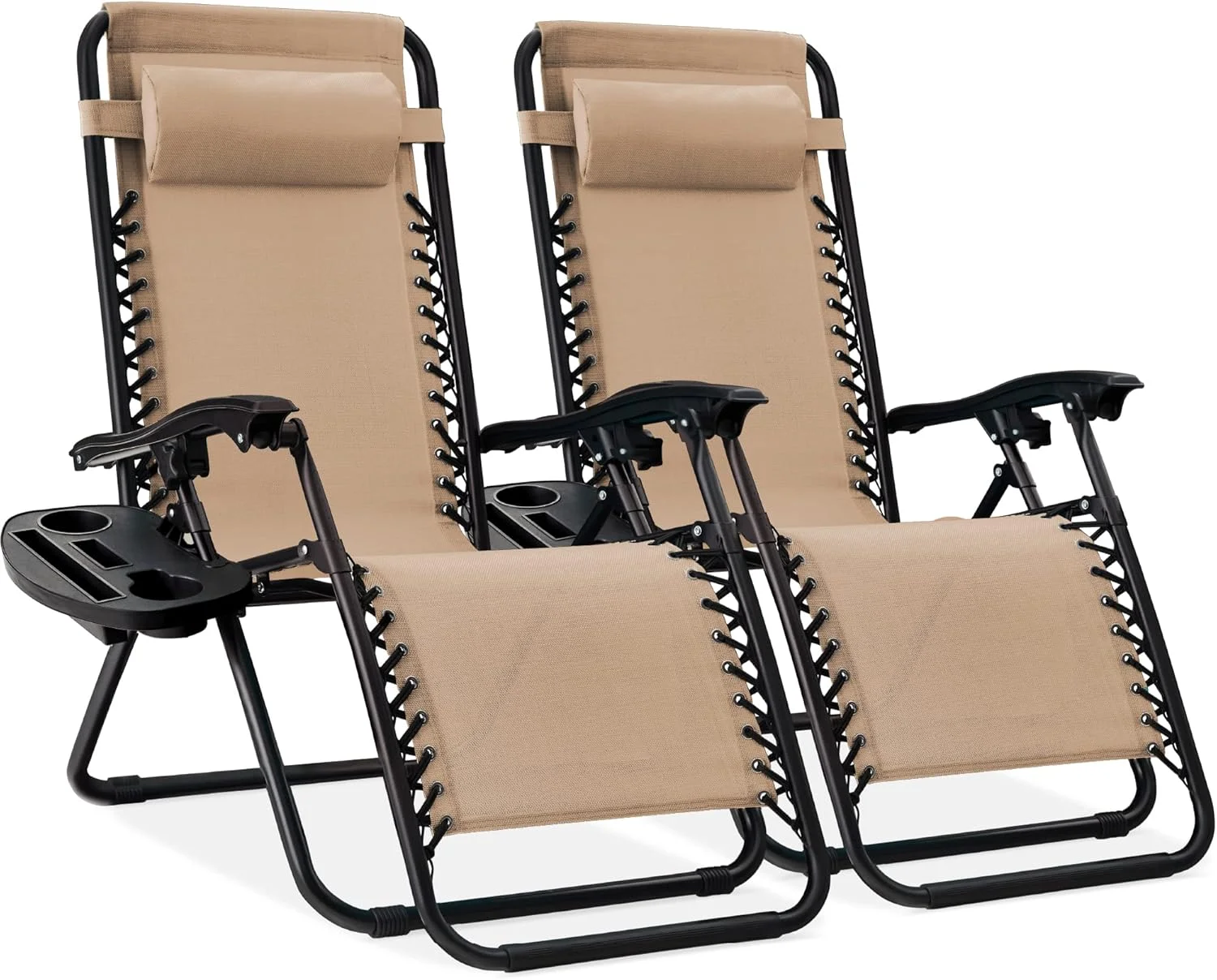 Choice Products Set of 2 Adjustable Steel Mesh Zero Gravity Lounge Chair Recliners w/Pillows and Cup Holder Trays - Image 38