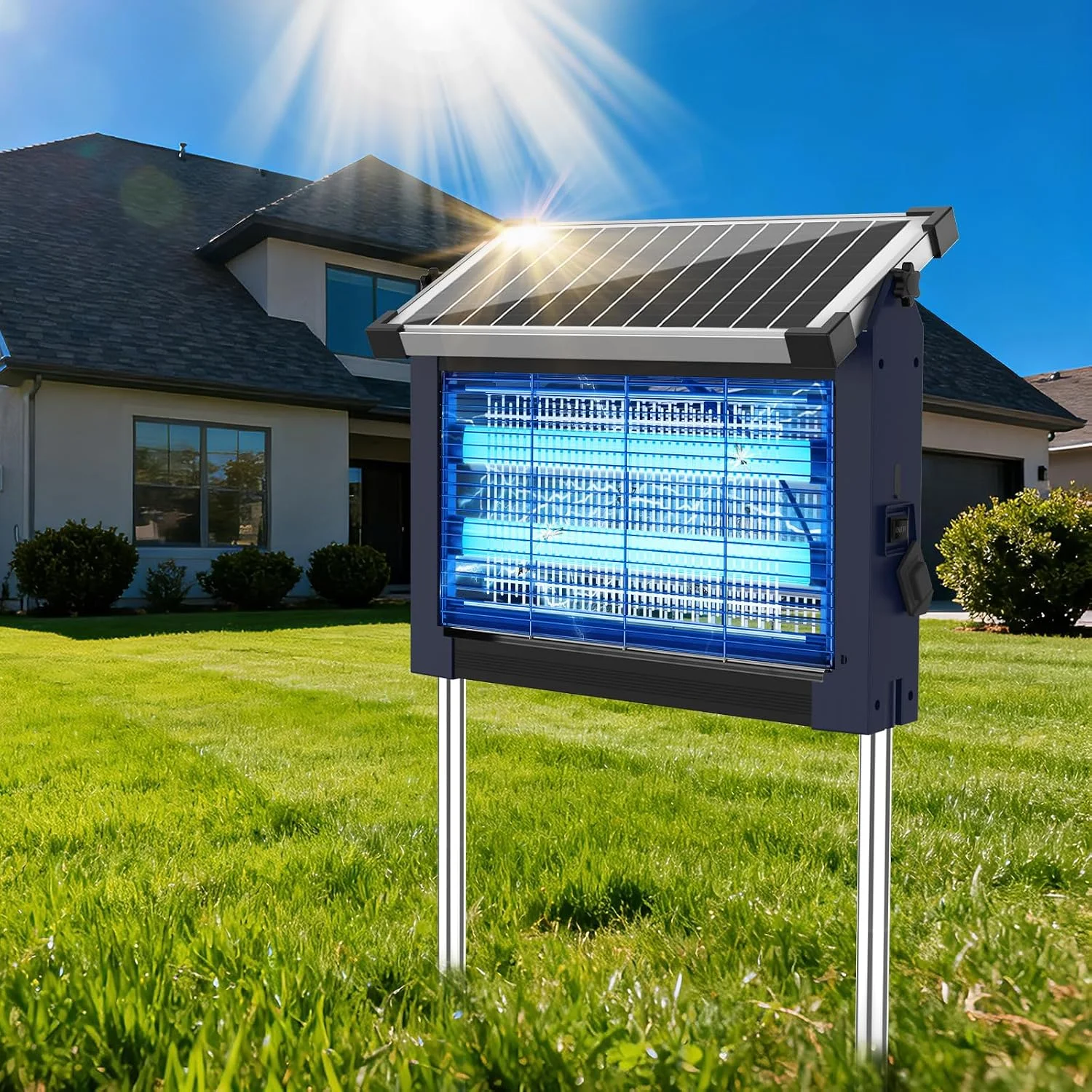Solar Bug Zapper Outdoor, 4500V Mosquito Zapper Fly Trap for Patio, 10W Solar Panel, IPX5 Waterproof - Image 4