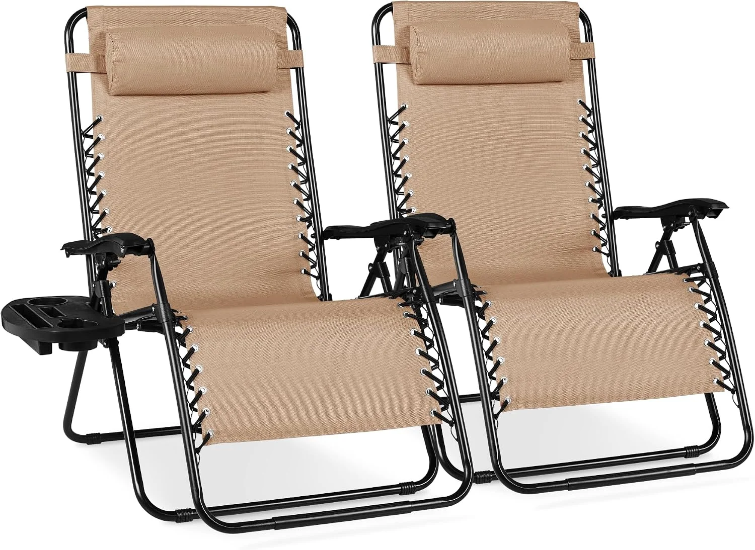 Choice Products Set of 2 Adjustable Steel Mesh Zero Gravity Lounge Chair Recliners w/Pillows and Cup Holder Trays - Image 11
