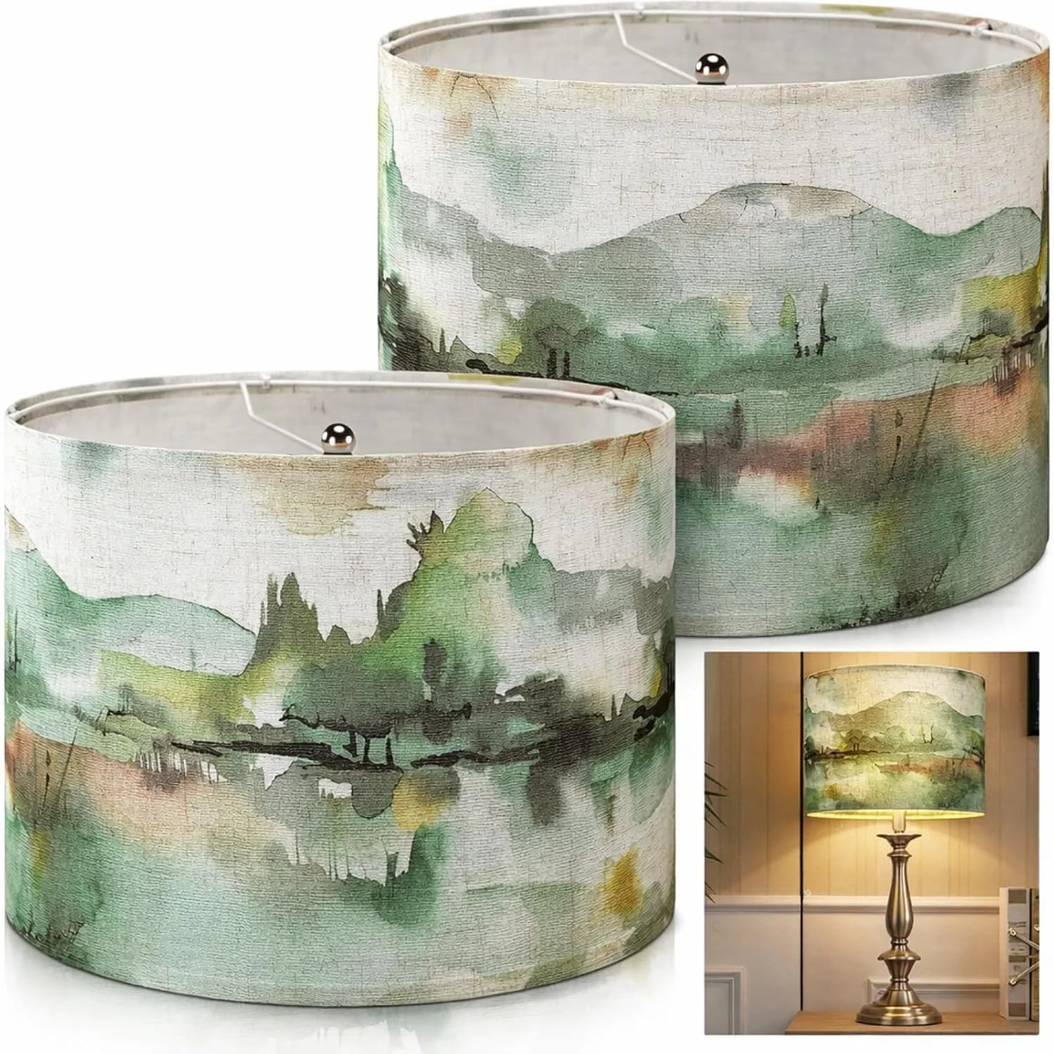 2 Pack Chinoiserie Drum Lamp Shade 13 x 13 x 10 Inch Cream Linen Lampshade with Exquisite Bird Floral Lining - Image 4