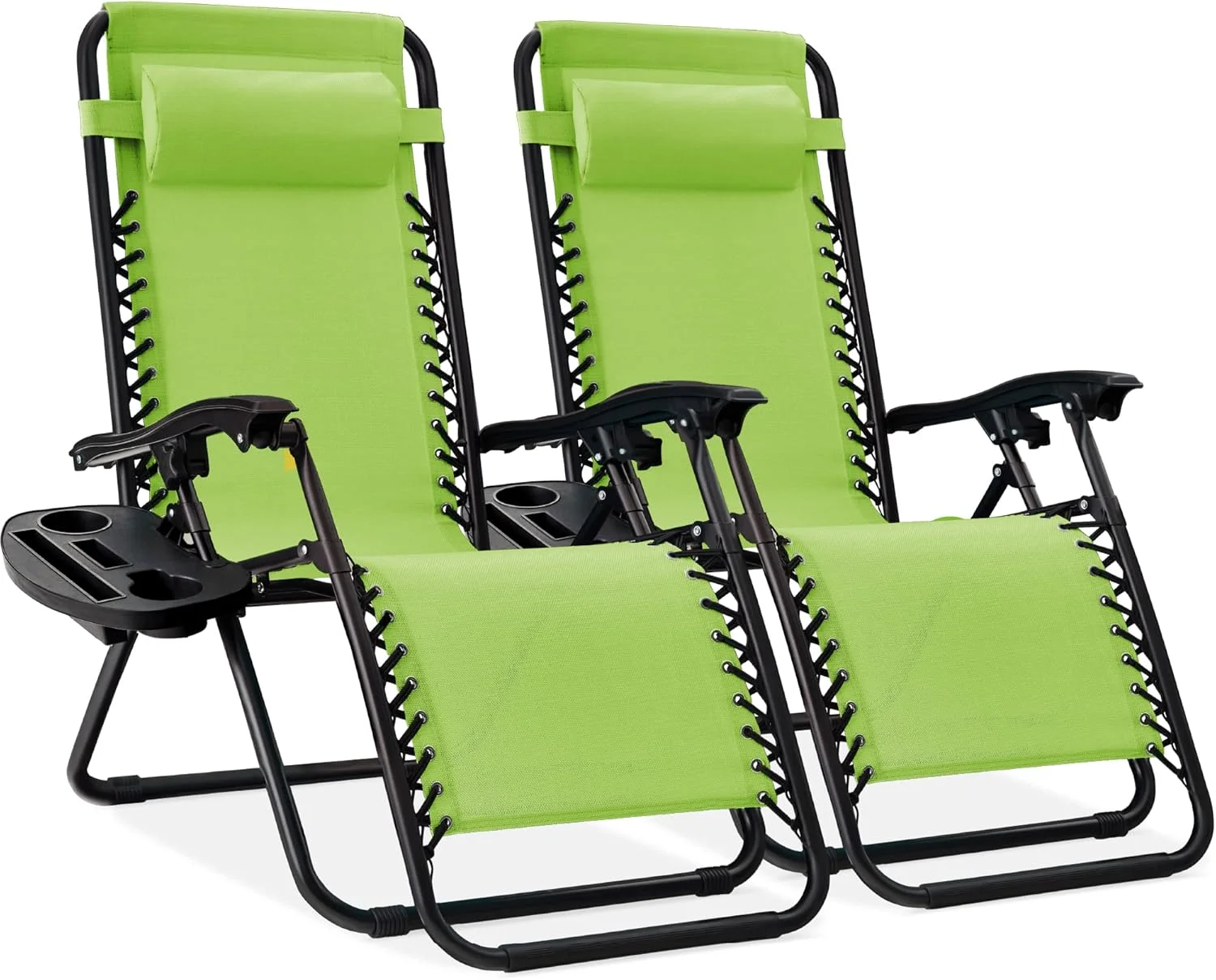 Choice Products Set of 2 Adjustable Steel Mesh Zero Gravity Lounge Chair Recliners w/Pillows and Cup Holder Trays - Image 43