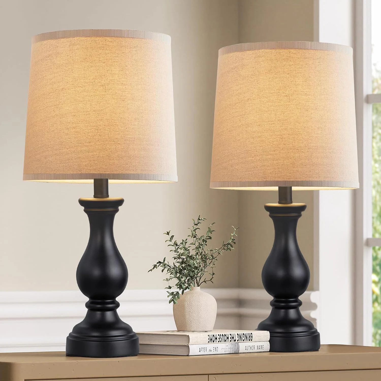 Farmhouse Table Lamp Set of 2, Rustic Lamp for Bedroom Living Room - Image 2
