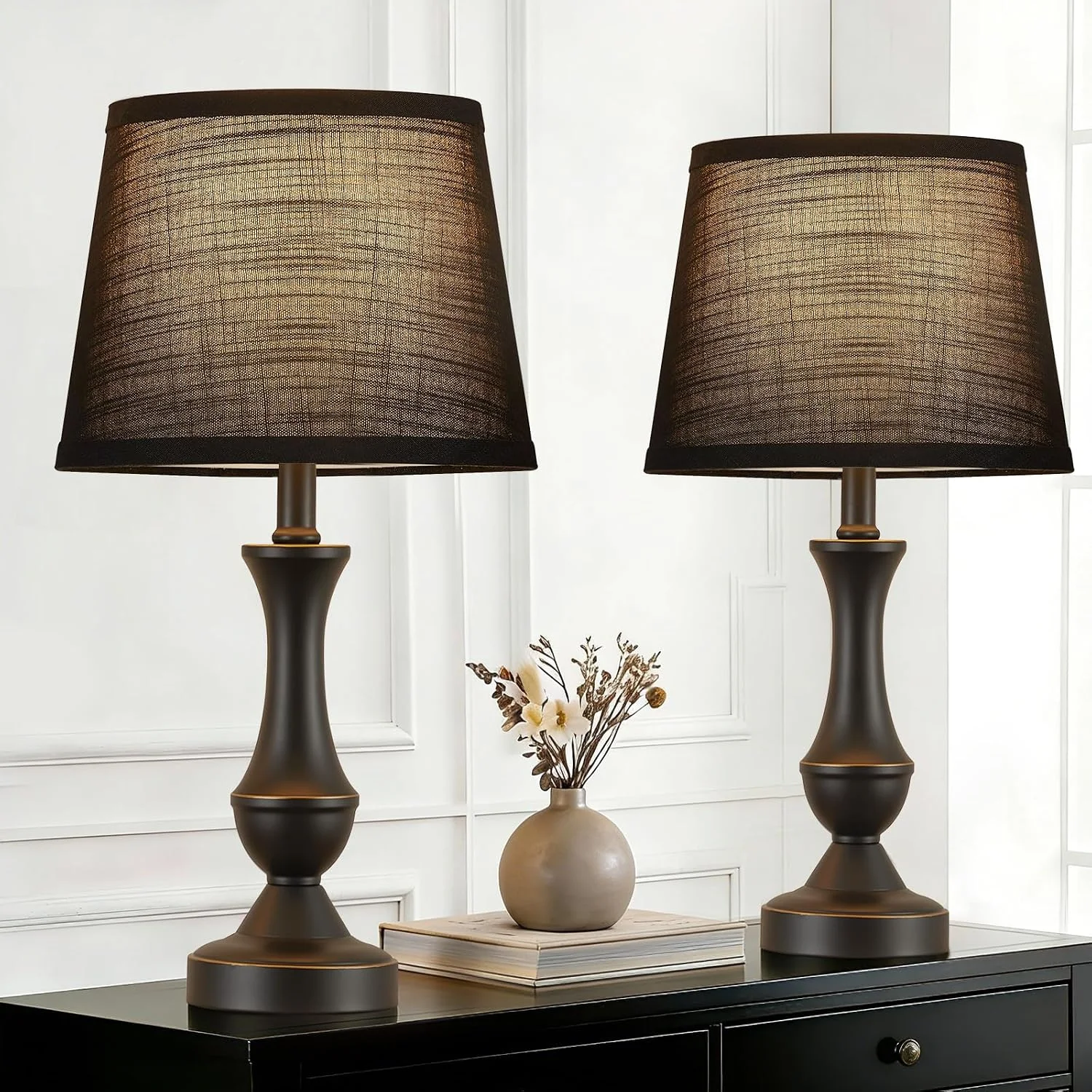 Table Lamp Set of 2, 19 Farmhouse Vintage Bedside Lamps for Living Room & Bedroom - Image 12