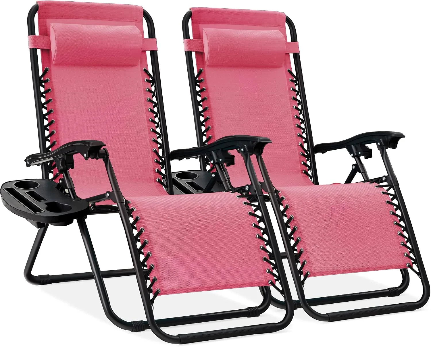 Choice Products Set of 2 Adjustable Steel Mesh Zero Gravity Lounge Chair Recliners w/Pillows and Cup Holder Trays - Image 16
