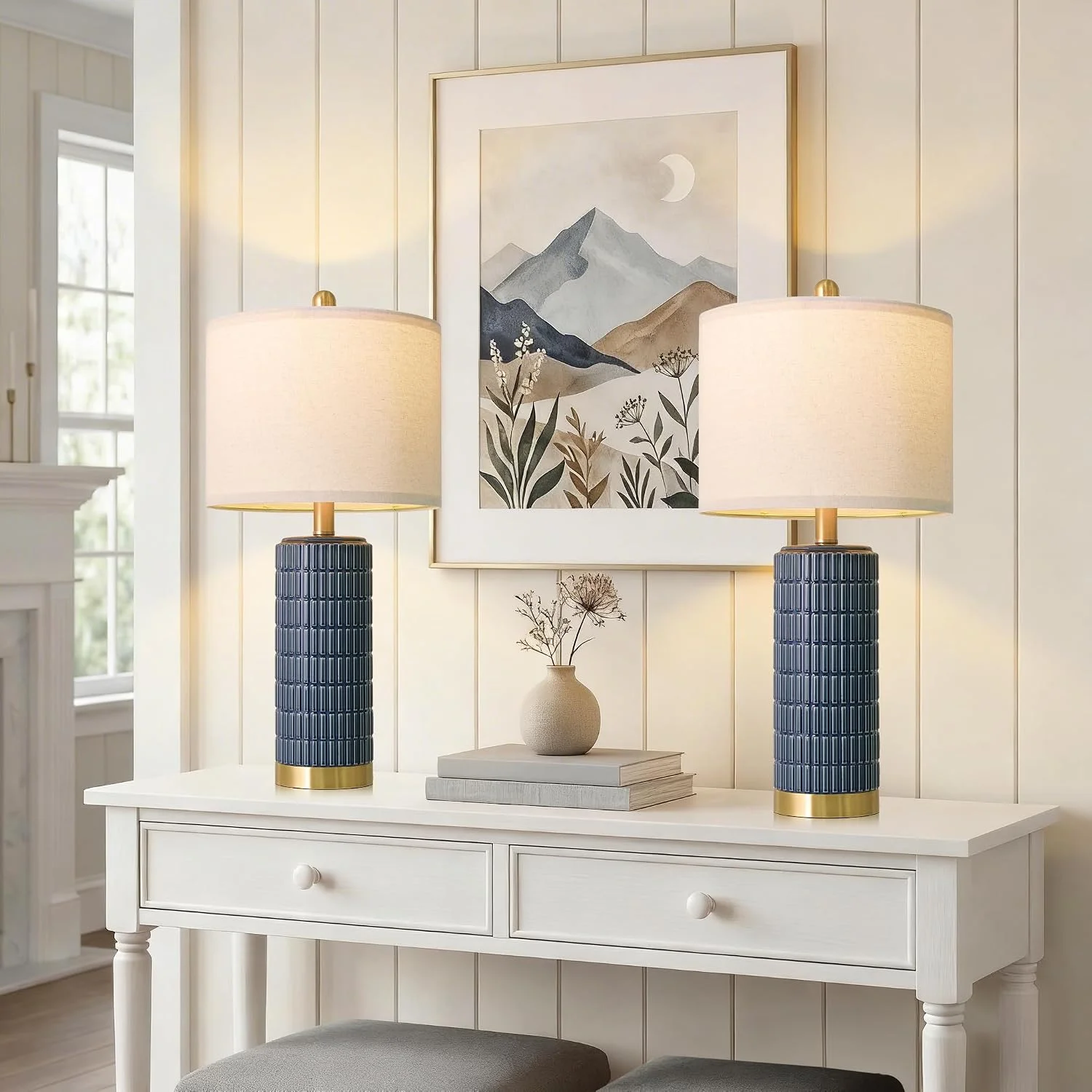 Small Bedside Table Lamp Set of 2 for Bedroom Living Room, 21.5'' Modern Ceramic Nightstand Lamps with Gold Base - Image 4