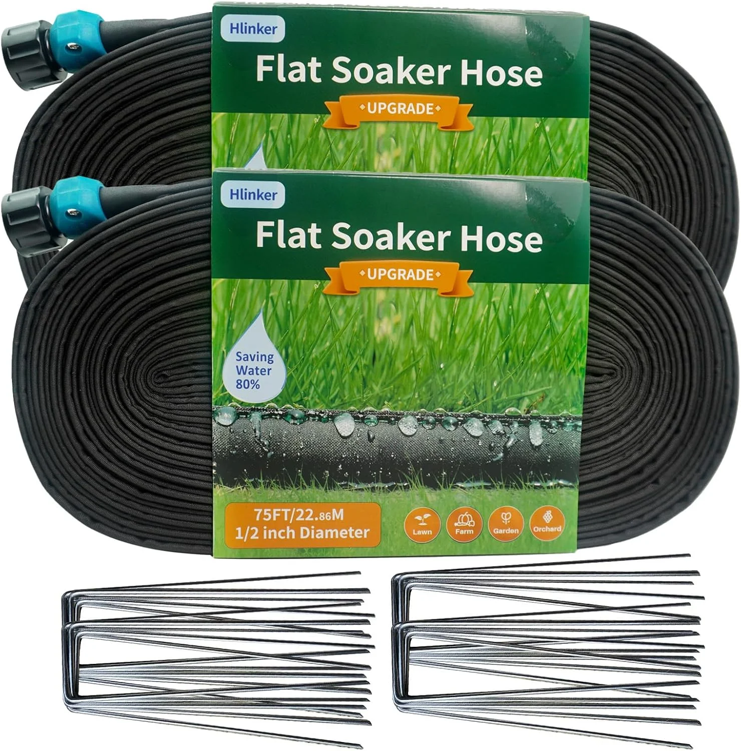 2026 Flat Soaker Hose 200 ft (50ft 4Packs) with Stake for Garden, Linkable Drip Hose Diy Automates Garden - Image 3