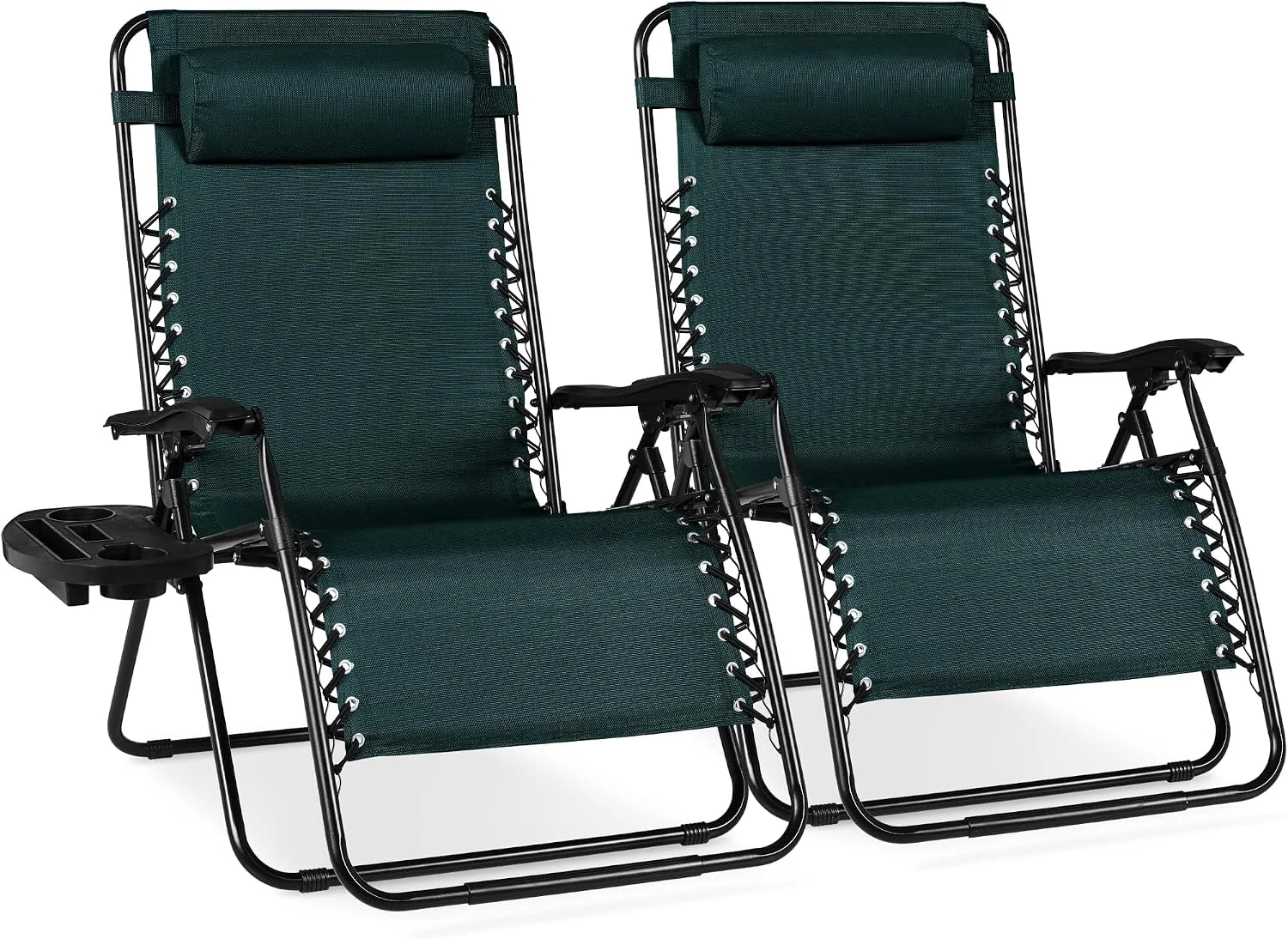 Choice Products Set of 2 Adjustable Steel Mesh Zero Gravity Lounge Chair Recliners w/Pillows and Cup Holder Trays - Image 8