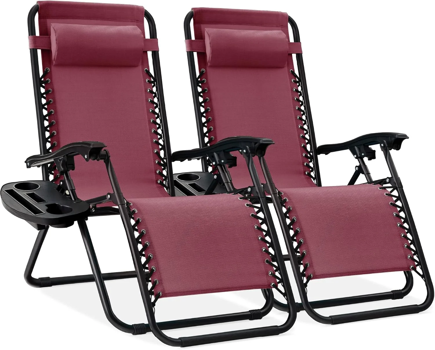 Choice Products Set of 2 Adjustable Steel Mesh Zero Gravity Lounge Chair Recliners w/Pillows and Cup Holder Trays - Image 42