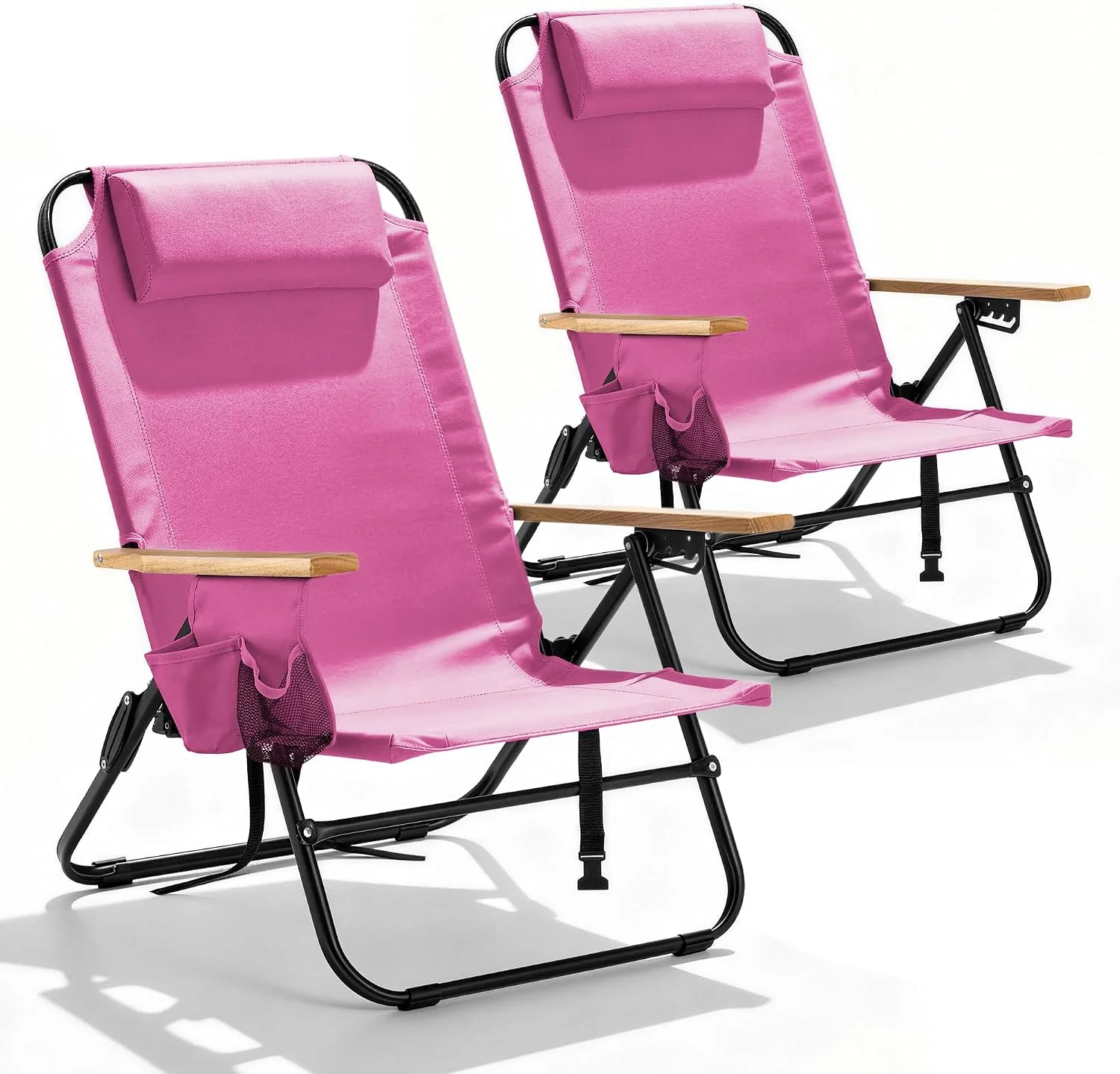 2 Pack Premium 5-Position Reclining Camping Chair, Portable Folding Lightweight Outdoor Chair with Wooden - Image 9