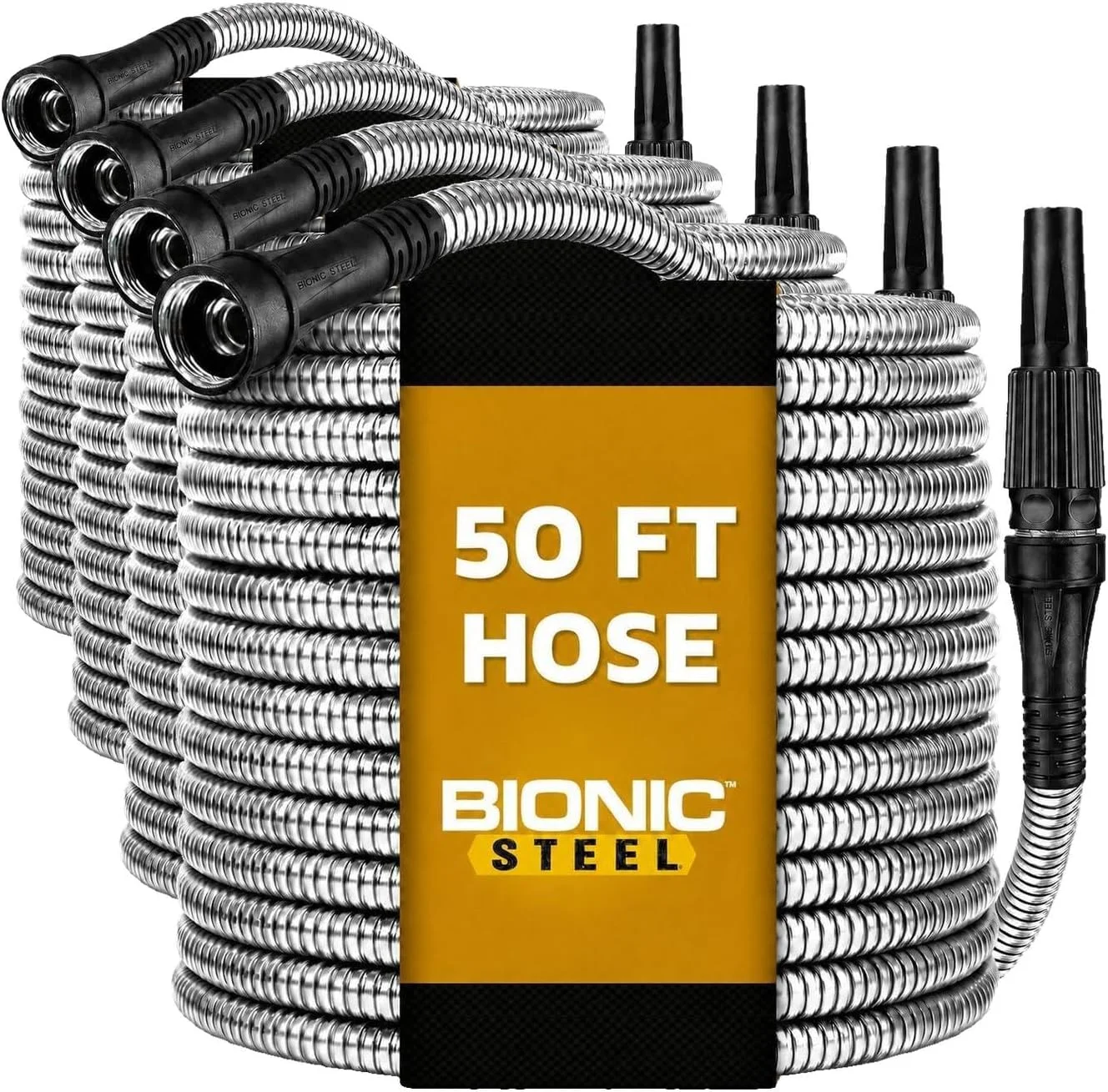 STEEL 150 Ft Metal Garden Hose with Sprayer Nozzle, Non Kinking Design, Stainless Steel Heavy Duty Water Hose - Image 5