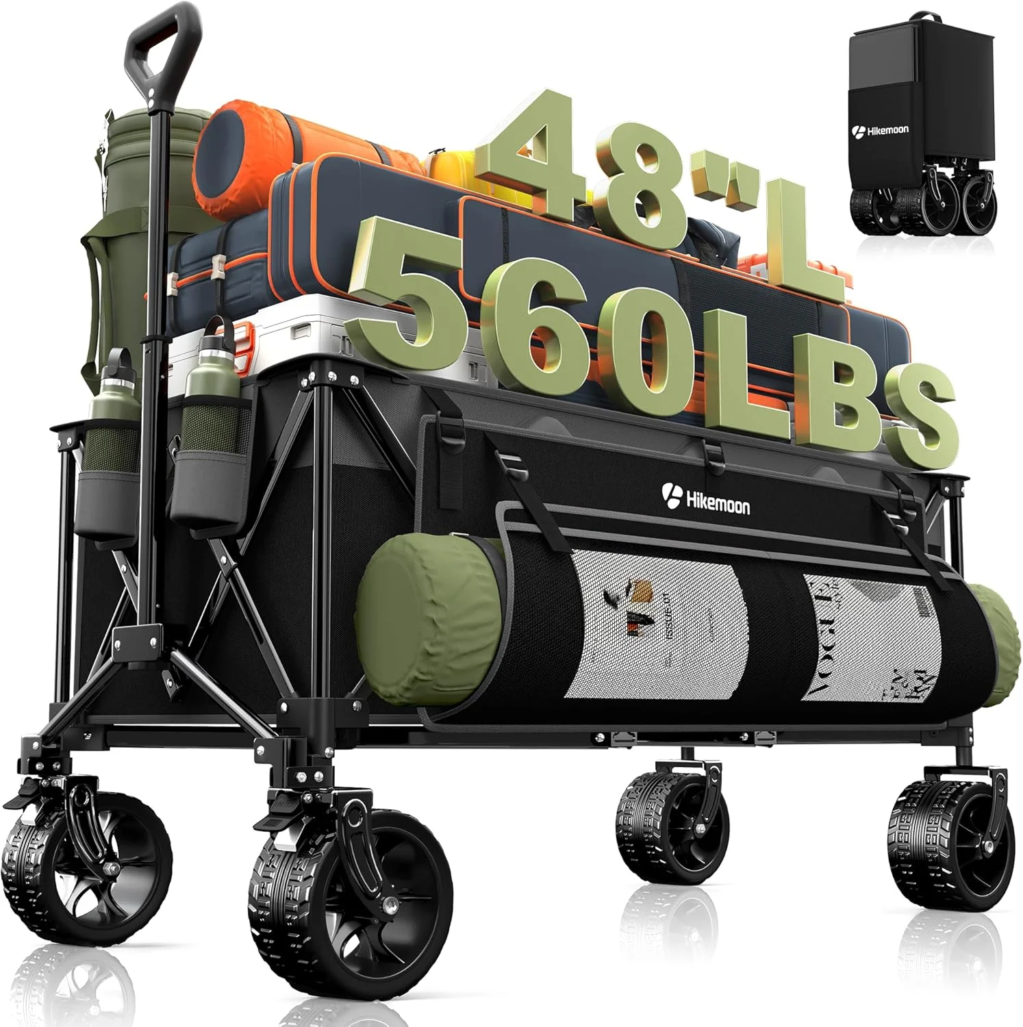 48'' Extra Large Collapsible Wagon with Big Wheels, 300L Black, 560LBS Heavy Duty - Image 3