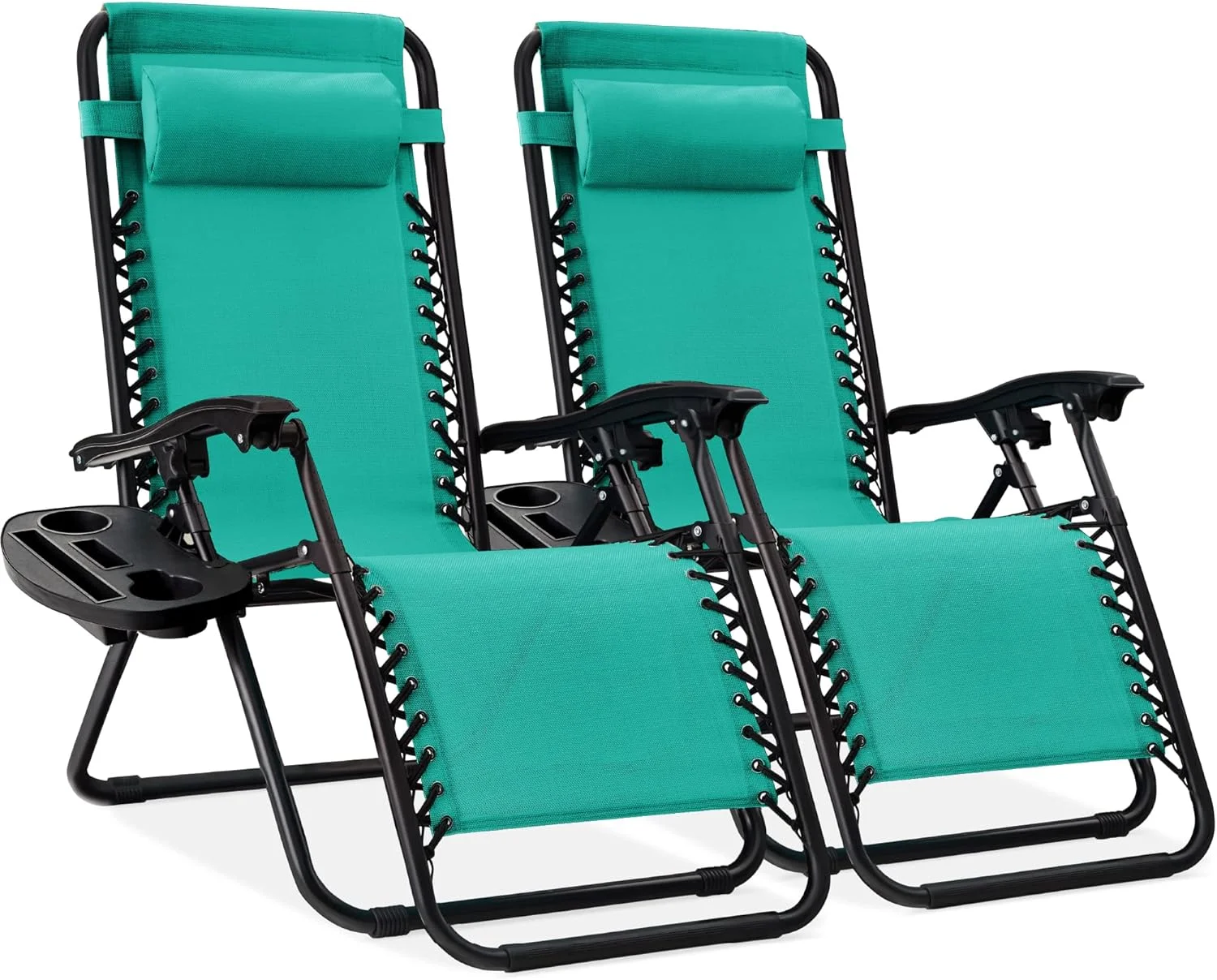 Choice Products Set of 2 Adjustable Steel Mesh Zero Gravity Lounge Chair Recliners w/Pillows and Cup Holder Trays - Image 25