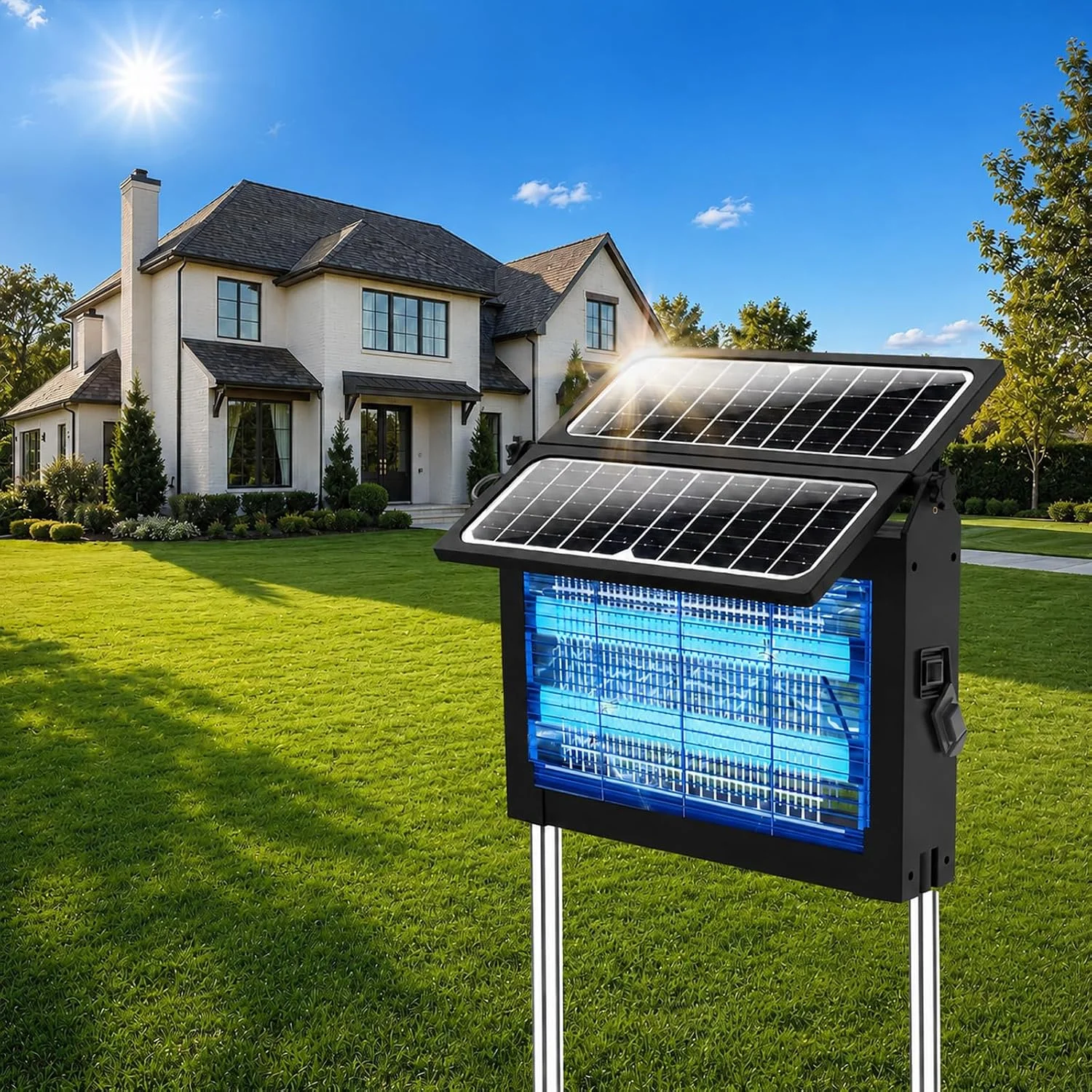 Solar Bug Zapper Outdoor, 4500V Mosquito Zapper Fly Trap for Patio, 10W Solar Panel, IPX5 Waterproof - Image 6
