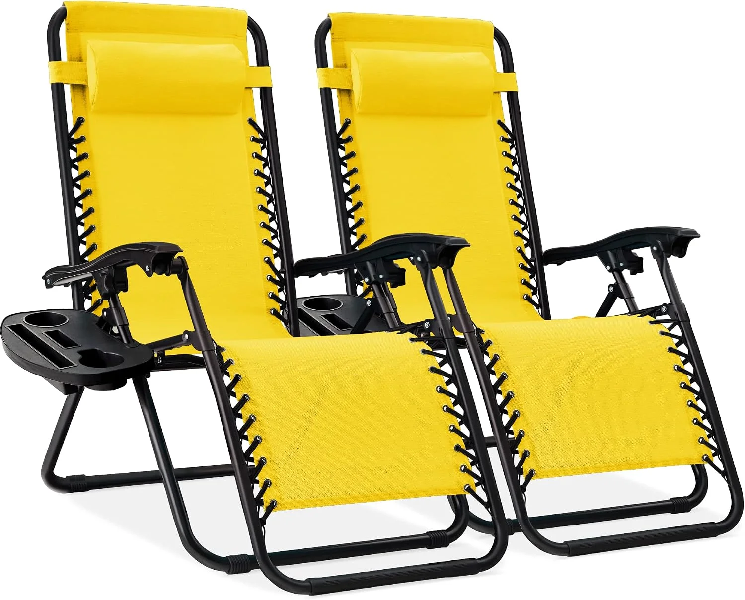 Choice Products Set of 2 Adjustable Steel Mesh Zero Gravity Lounge Chair Recliners w/Pillows and Cup Holder Trays - Image 57
