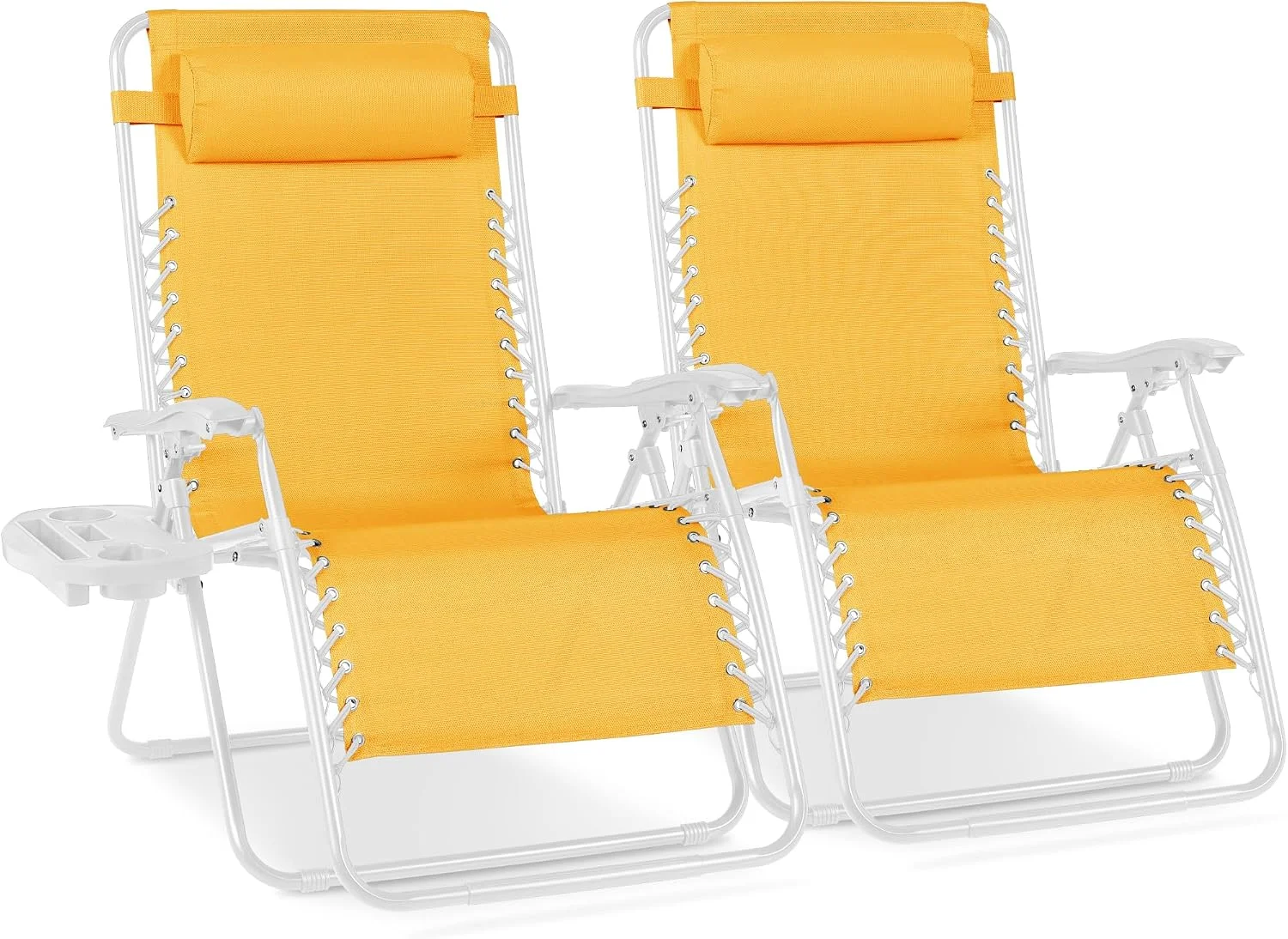 Choice Products Set of 2 Adjustable Steel Mesh Zero Gravity Lounge Chair Recliners w/Pillows and Cup Holder Trays - Image 10