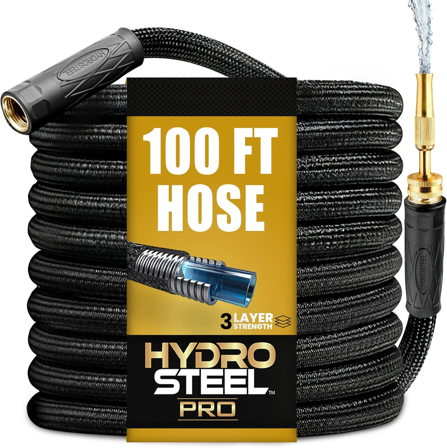 PRO 100 Ft Heavy Duty Metal Garden Hose with Nozzle, Water Hose Made from 304 Stainless Steel, 5/8?? Diameter - Image 2