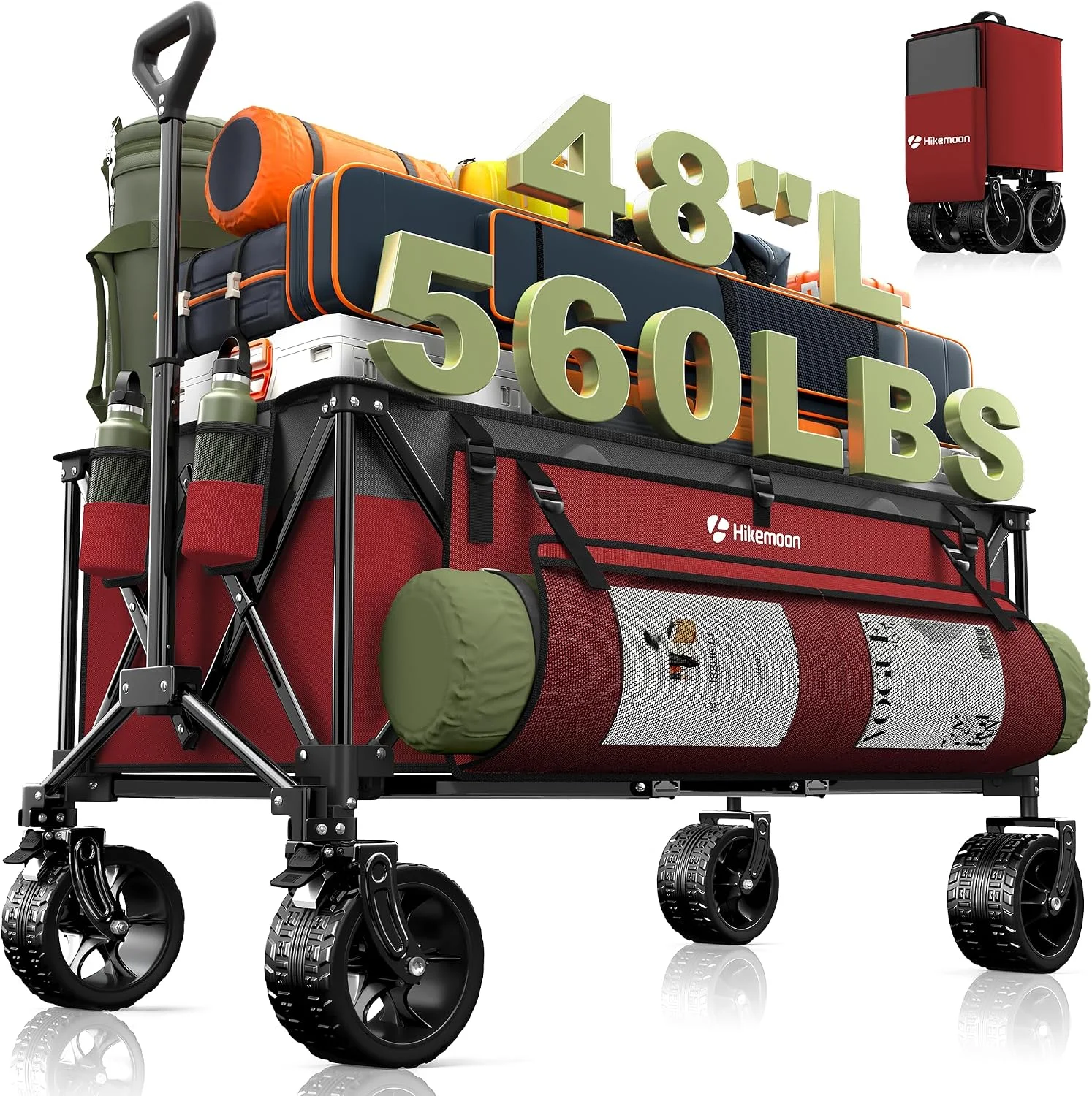 48'' Extra Large Collapsible Wagon with Big Wheels, 300L Black, 560LBS Heavy Duty - Image 6