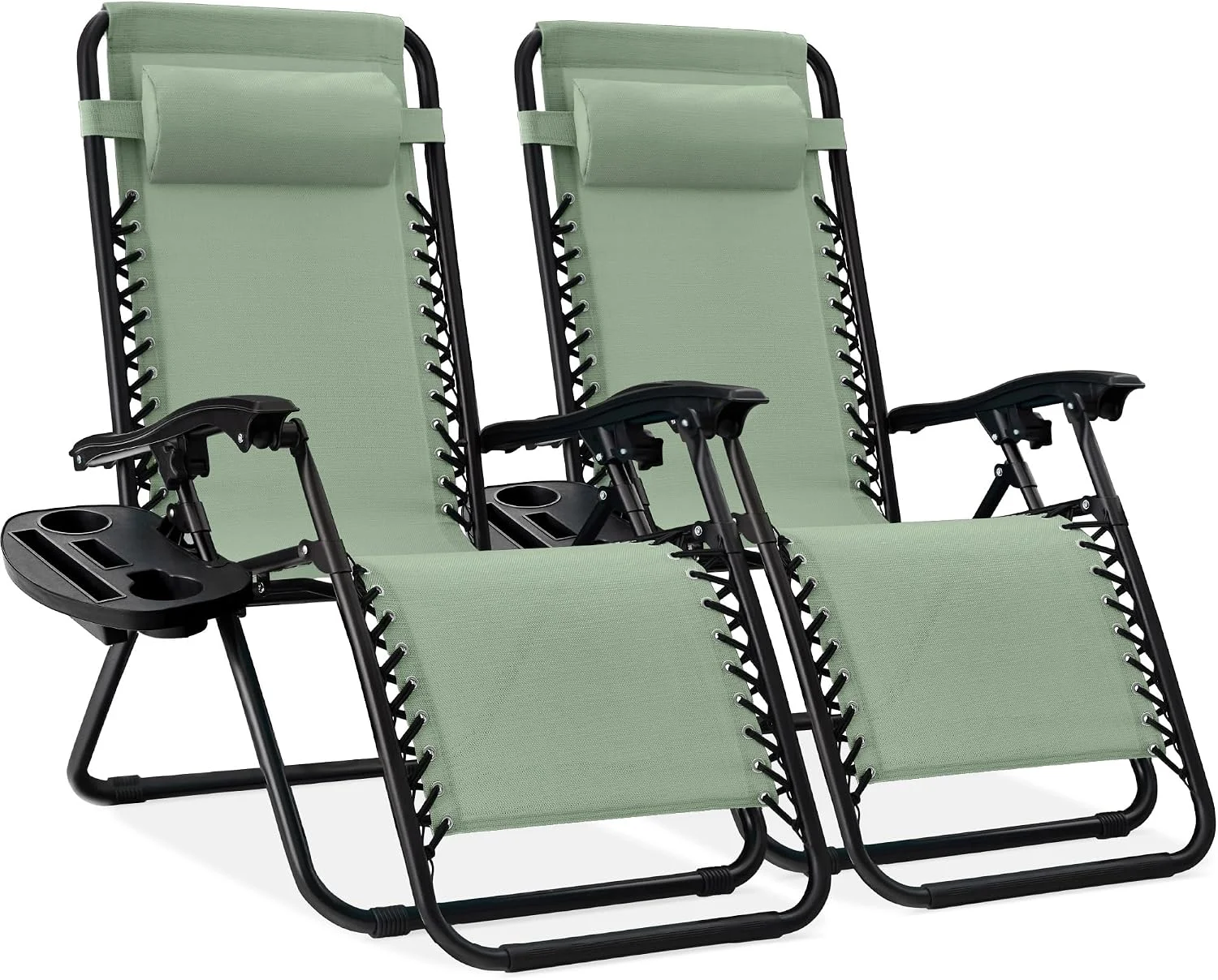 Choice Products Set of 2 Adjustable Steel Mesh Zero Gravity Lounge Chair Recliners w/Pillows and Cup Holder Trays - Image 52
