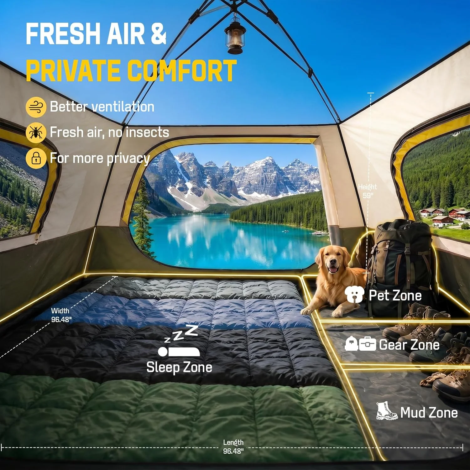 Person Instant Tents for Camping Setup in 50s, Cabin Tent with Rainfly, Waterproof Windproof Camping Tent - Image 2