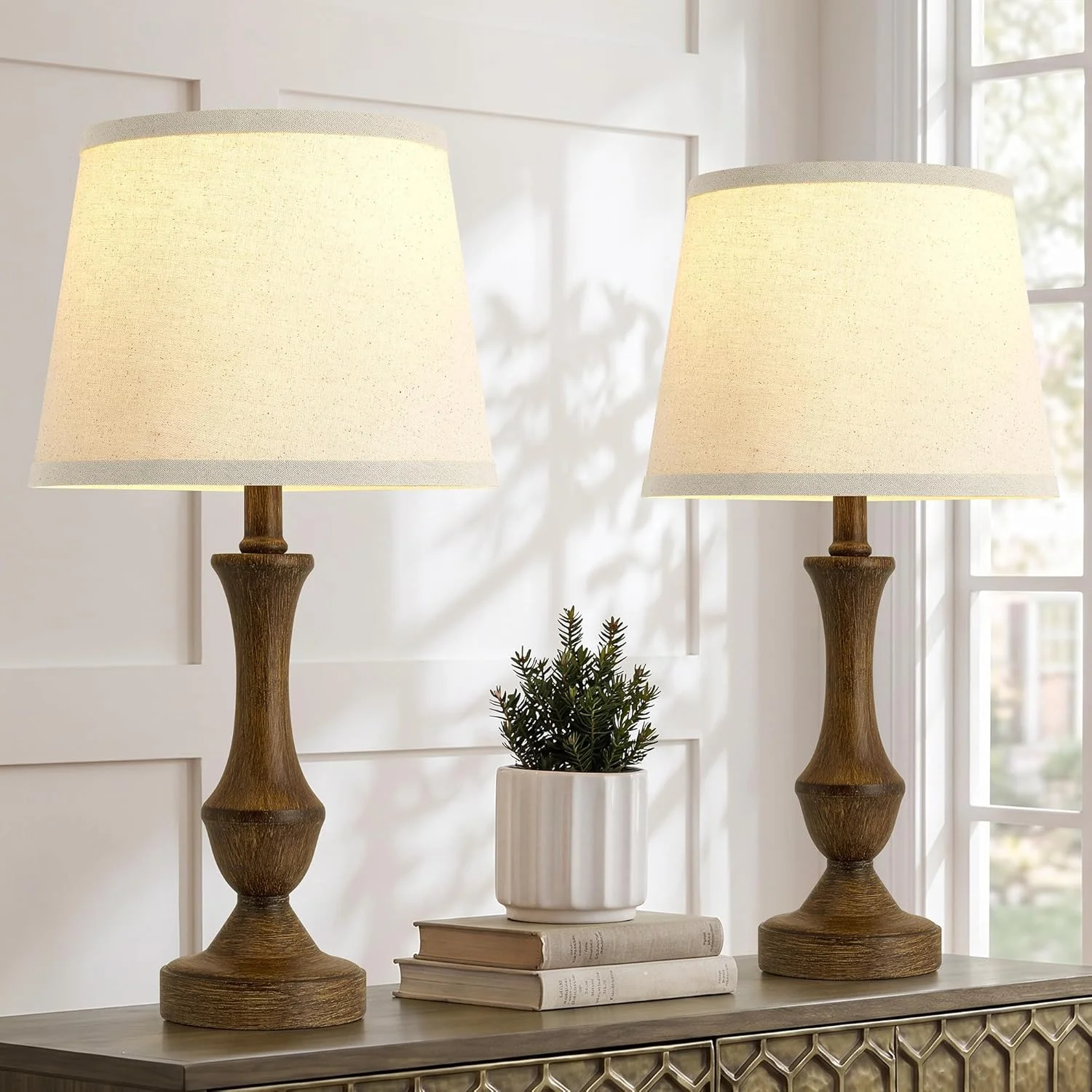 Table Lamp Set of 2, 19 Farmhouse Vintage Bedside Lamps for Living Room & Bedroom - Image 4