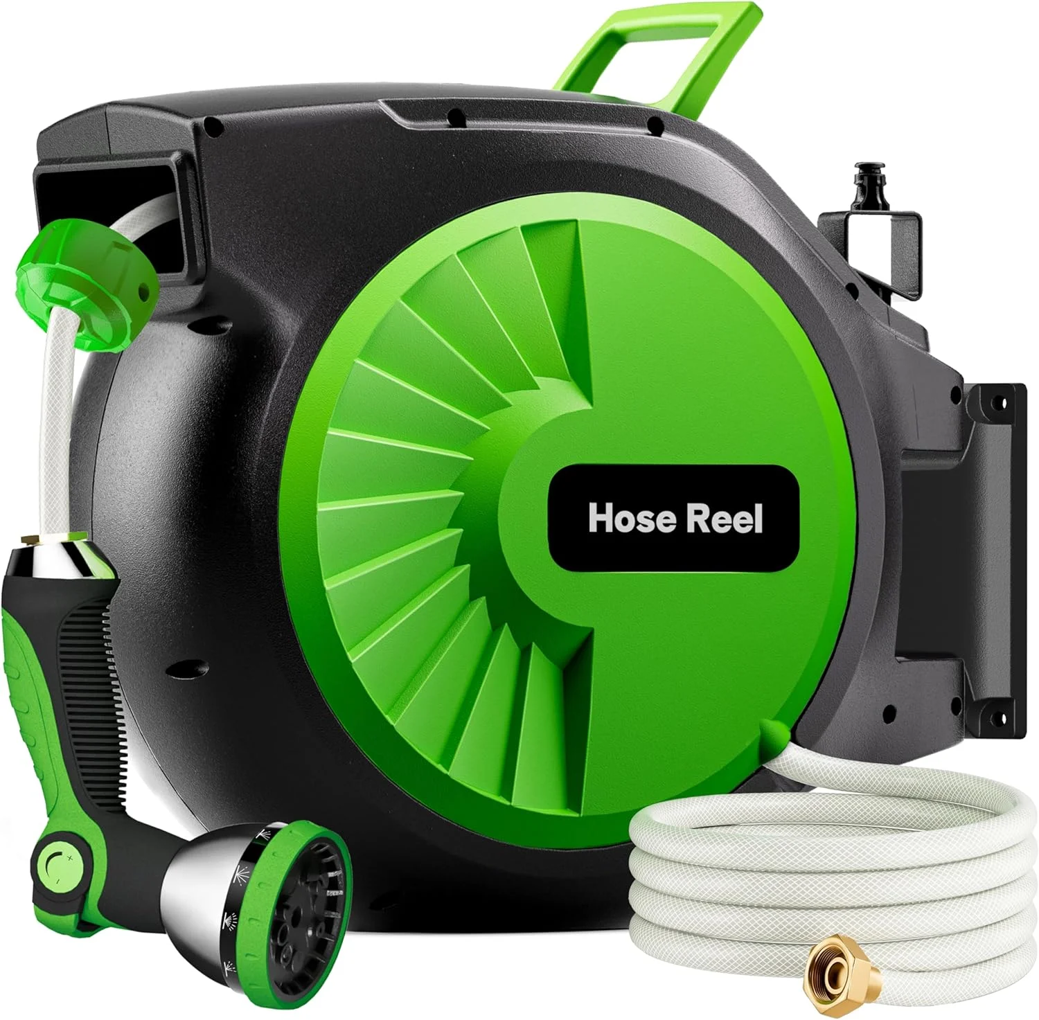 Garden Hose Reel 100FT x 1/2 in, Wall Mount Water Hose Reel for Outside with Auto Rewind