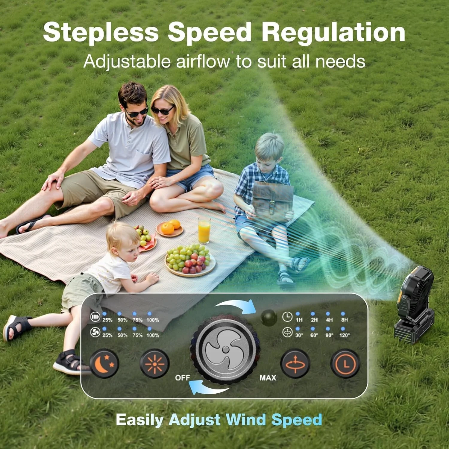 Portable Fan Rechargeable, 30000mAh Camping Fan for Tent, RV & Outdoor with Up to 322H Runtime - Image 6