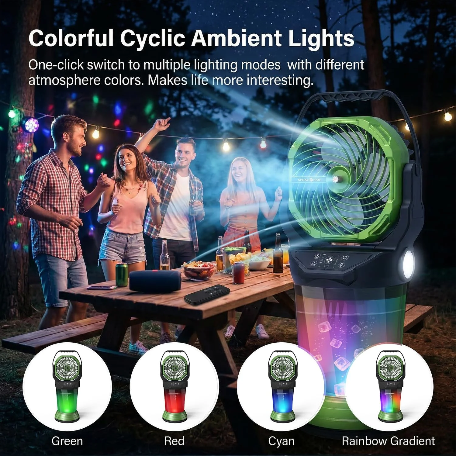 Misting Fan with Remote, 2L Water Tank & 2 Spray Modes, 30000mAh Rechargeable Outdoor Cooling Fan - Image 5