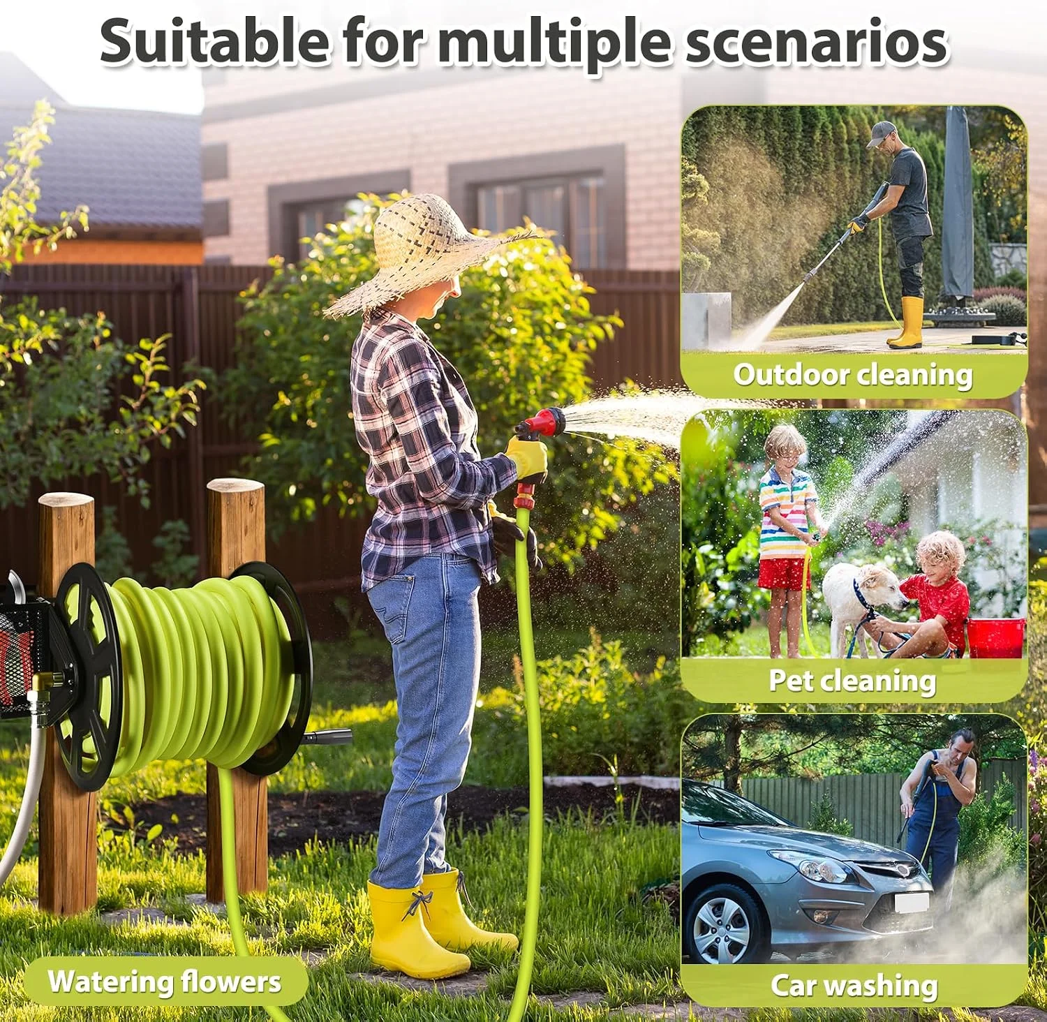 Garden Wall Mounted Hose Reel, Metal Hose Reel, Holds 125ft of 5/8-Inch Hose(Not equipped) - Image 6