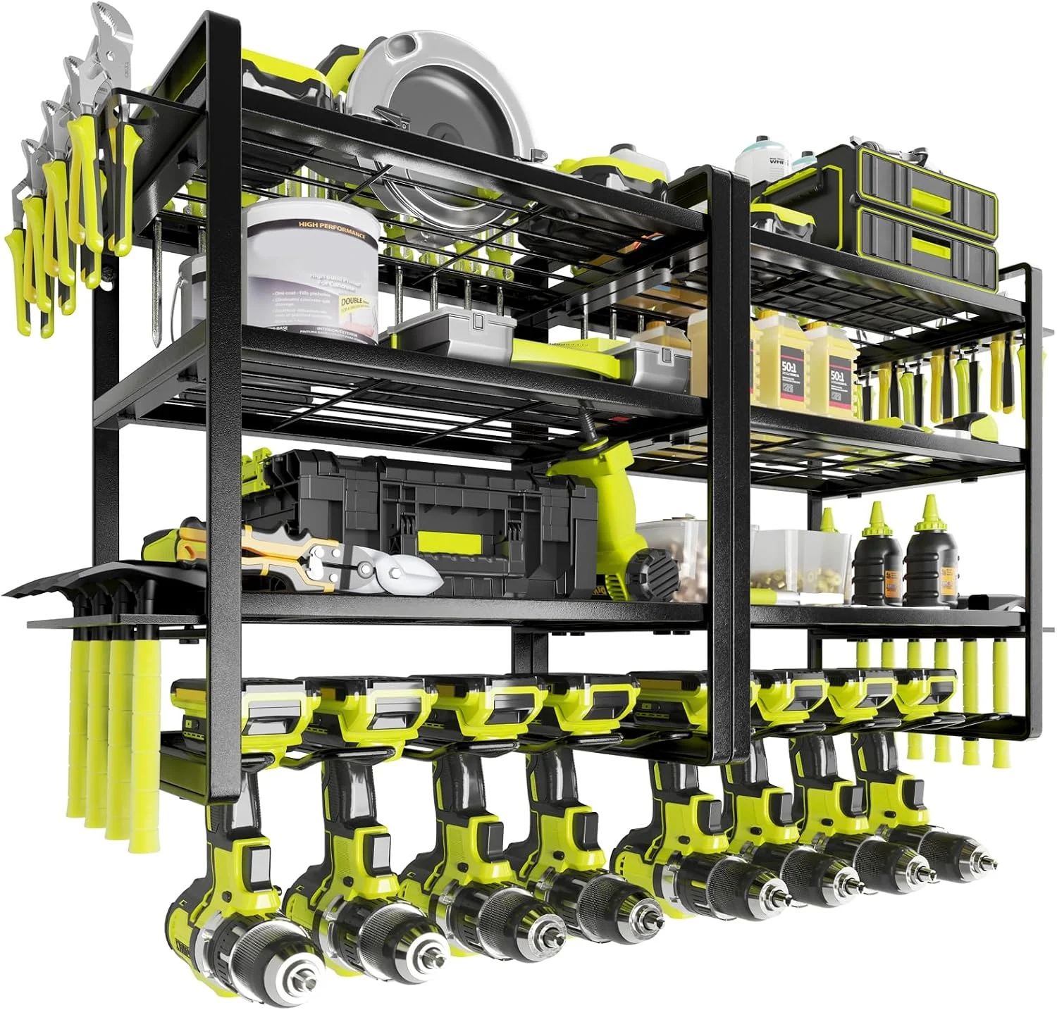 Power Tool Organizer, 4 Layer Drill Holders Wall Mount, Heavy Duty Metal Organizers and Storage Rack for Garage - For Garage Organization - Image 4