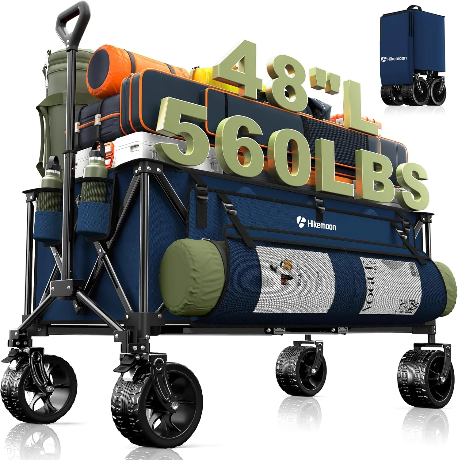 48'' Extra Large Collapsible Wagon with Big Wheels, 300L Black, 560LBS Heavy Duty - Image 10
