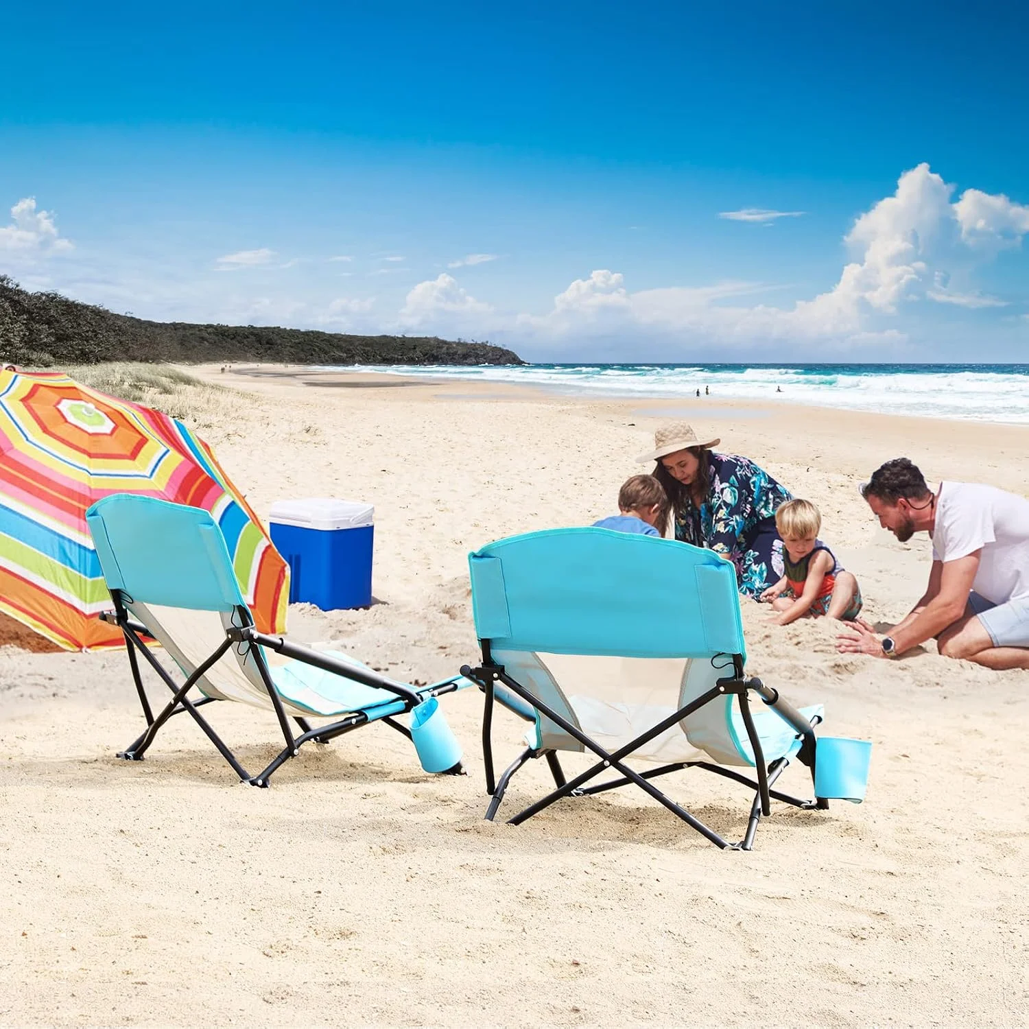 Low Beach Chair for Adults 2 Pack, Low Profile Folding with Cup Holder & Carry Bag, Heavy Duty Chair for Outdoor - Image 2