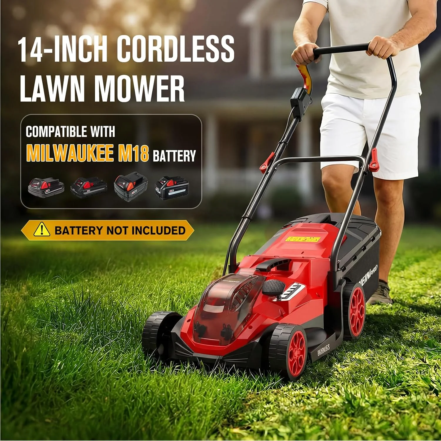 14 Cordless Lawn Mower Compatible with Milwaukee M18 Battery - For Lawn Care - Image 2
