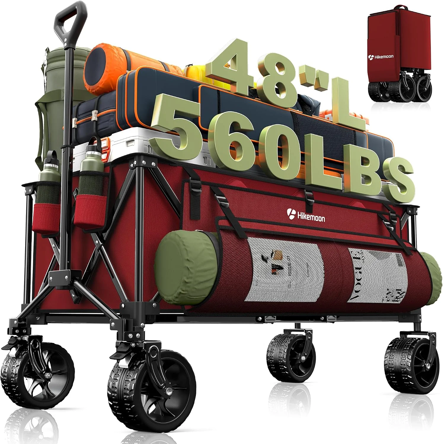 48'' Extra Large Collapsible Wagon with Big Wheels, 300L Black, 560LBS Heavy Duty - Image 5