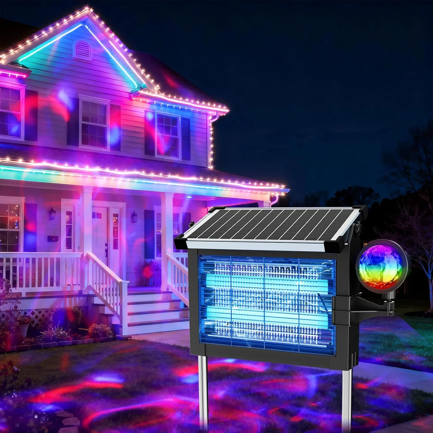 Solar Bug Zapper Outdoor, 4500V Mosquito Zapper Fly Trap for Patio, 10W Solar Panel, IPX5 Waterproof - Image 3
