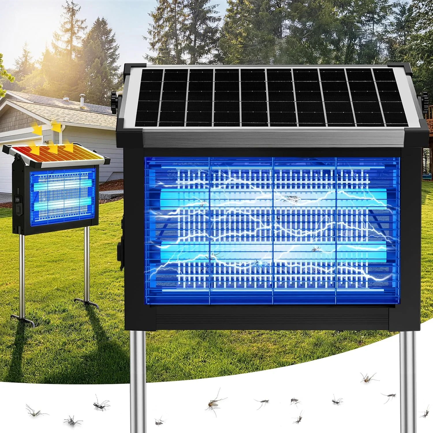 Bug Zapper Outdoor, 4500V Solar Mosquito Zapper for Outdoor & Indoor, 1/2 Acre Coverage Cordless Rechargeable - Image 3