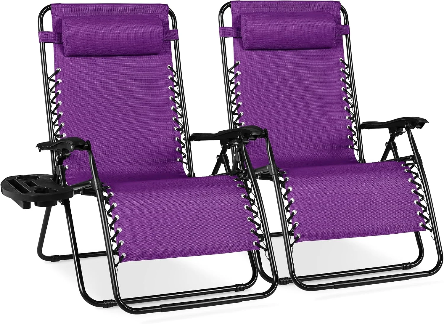 Choice Products Set of 2 Adjustable Steel Mesh Zero Gravity Lounge Chair Recliners w/Pillows and Cup Holder Trays - Image 27