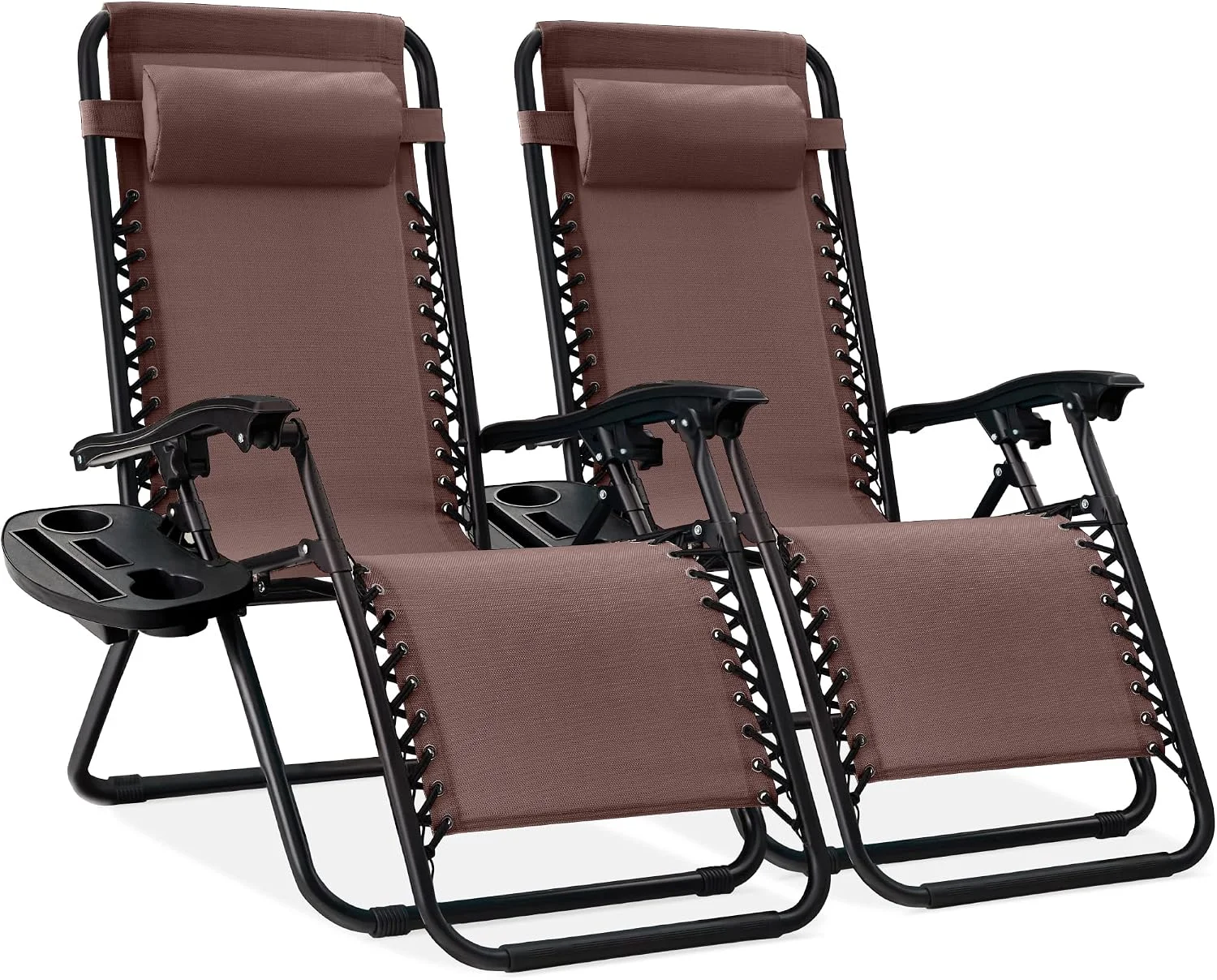Choice Products Set of 2 Adjustable Steel Mesh Zero Gravity Lounge Chair Recliners w/Pillows and Cup Holder Trays - Image 21