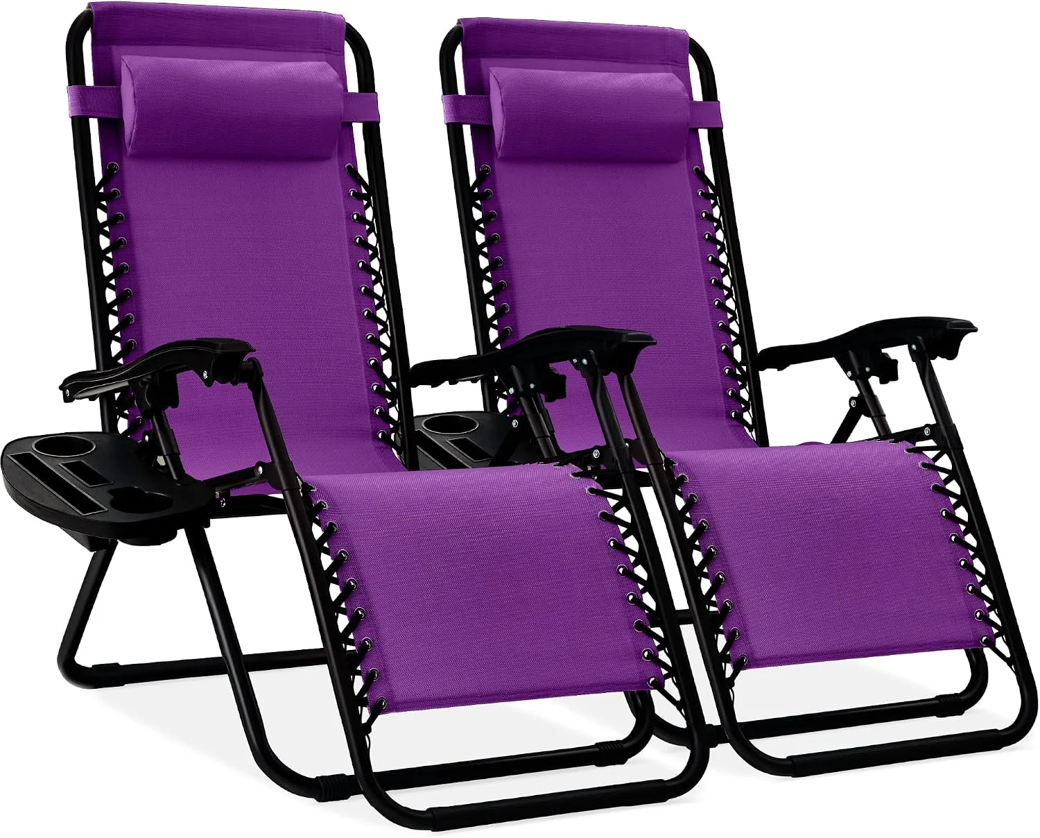 Choice Products Set of 2 Adjustable Steel Mesh Zero Gravity Lounge Chair Recliners w/Pillows and Cup Holder Trays - Image 22