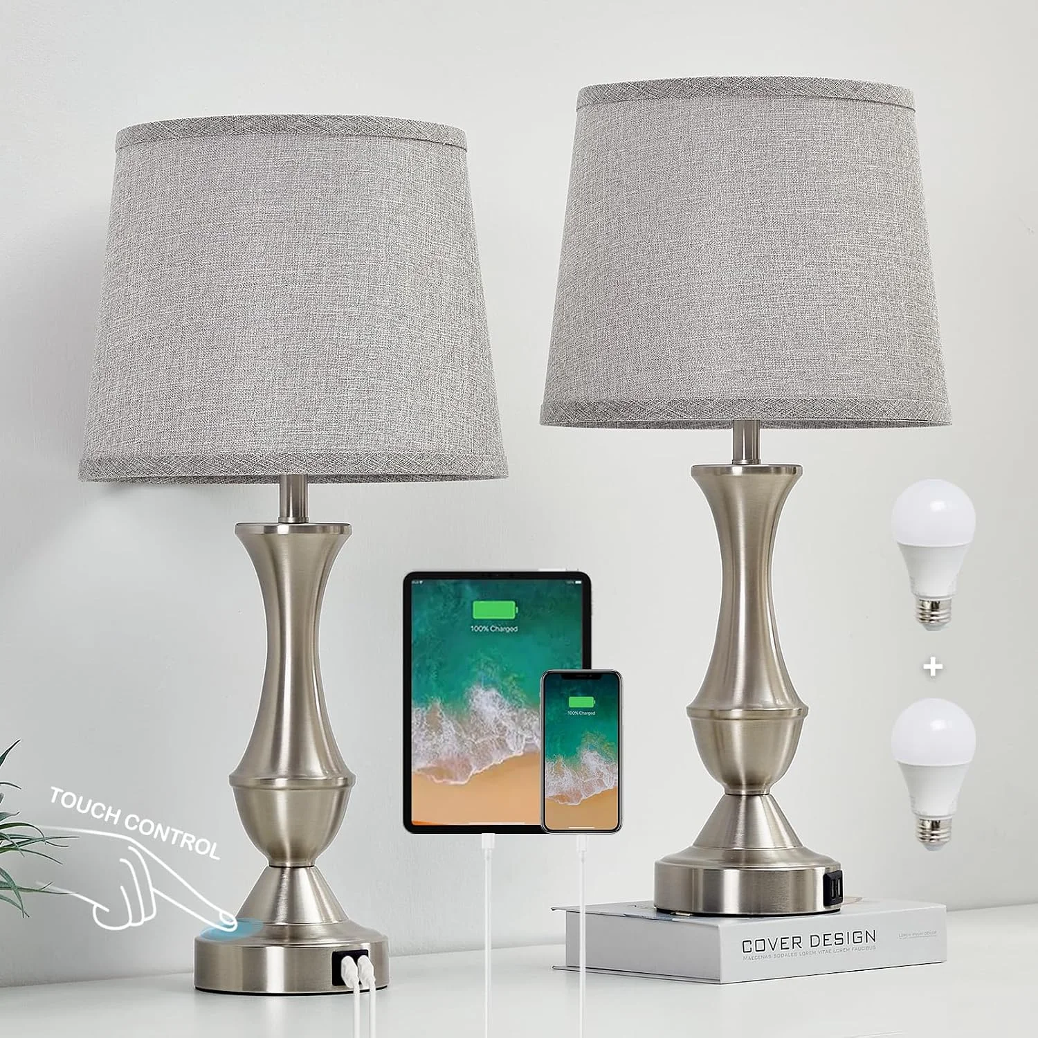 Table Lamp Set of 2, 19 Farmhouse Vintage Bedside Lamps for Living Room & Bedroom - Image 9