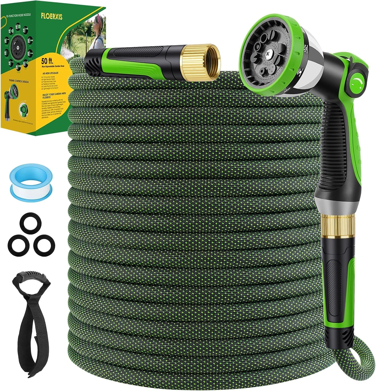 Non-Expandable Garden Hose 100 FT, Lightweight Hose with 10 Function Spray Nozzle, 360?? Swivel Connectors - Image 3