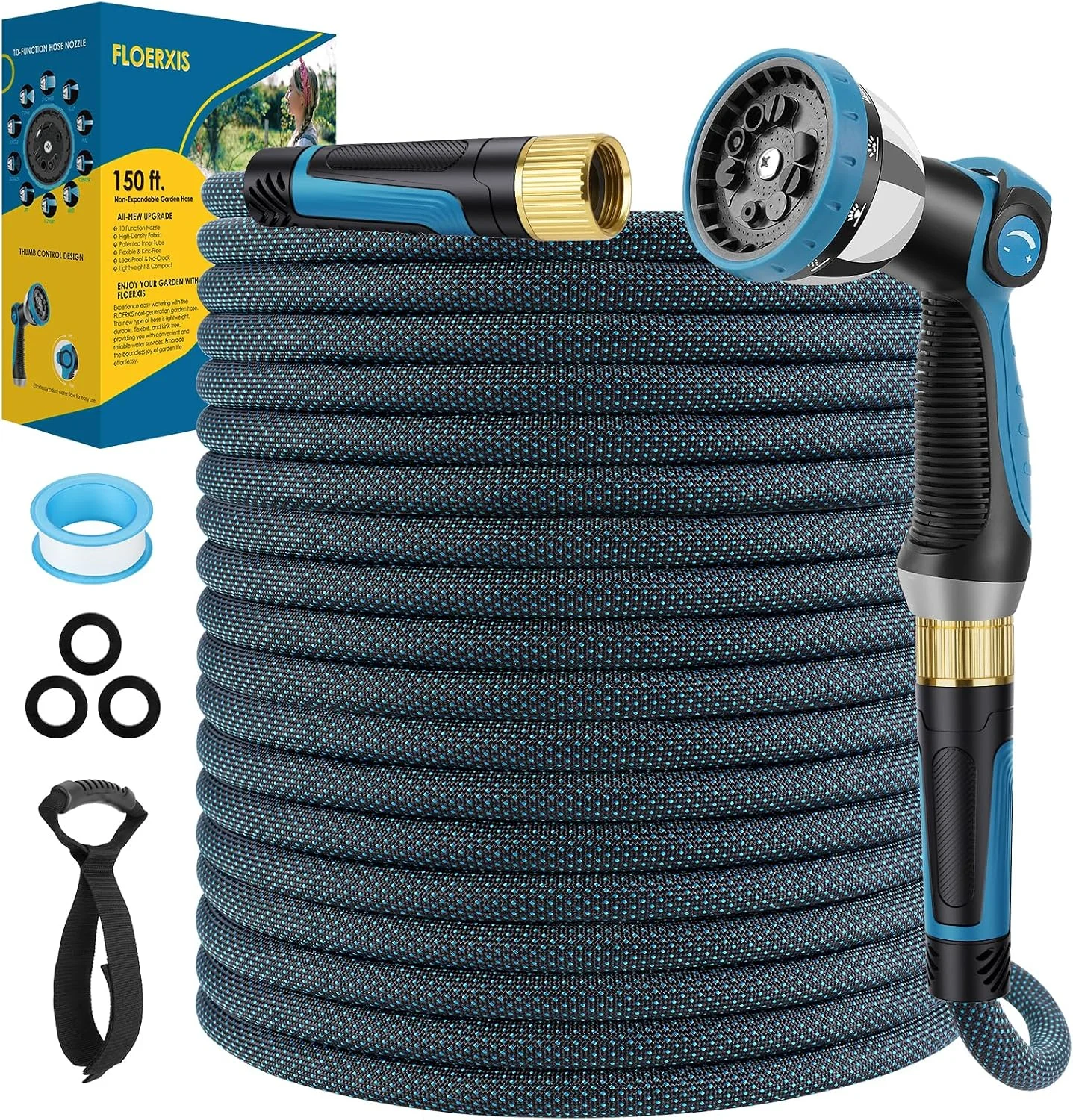 Non-Expandable Garden Hose 100 FT, Lightweight Hose with 10 Function Spray Nozzle, 360?? Swivel Connectors - Image 6
