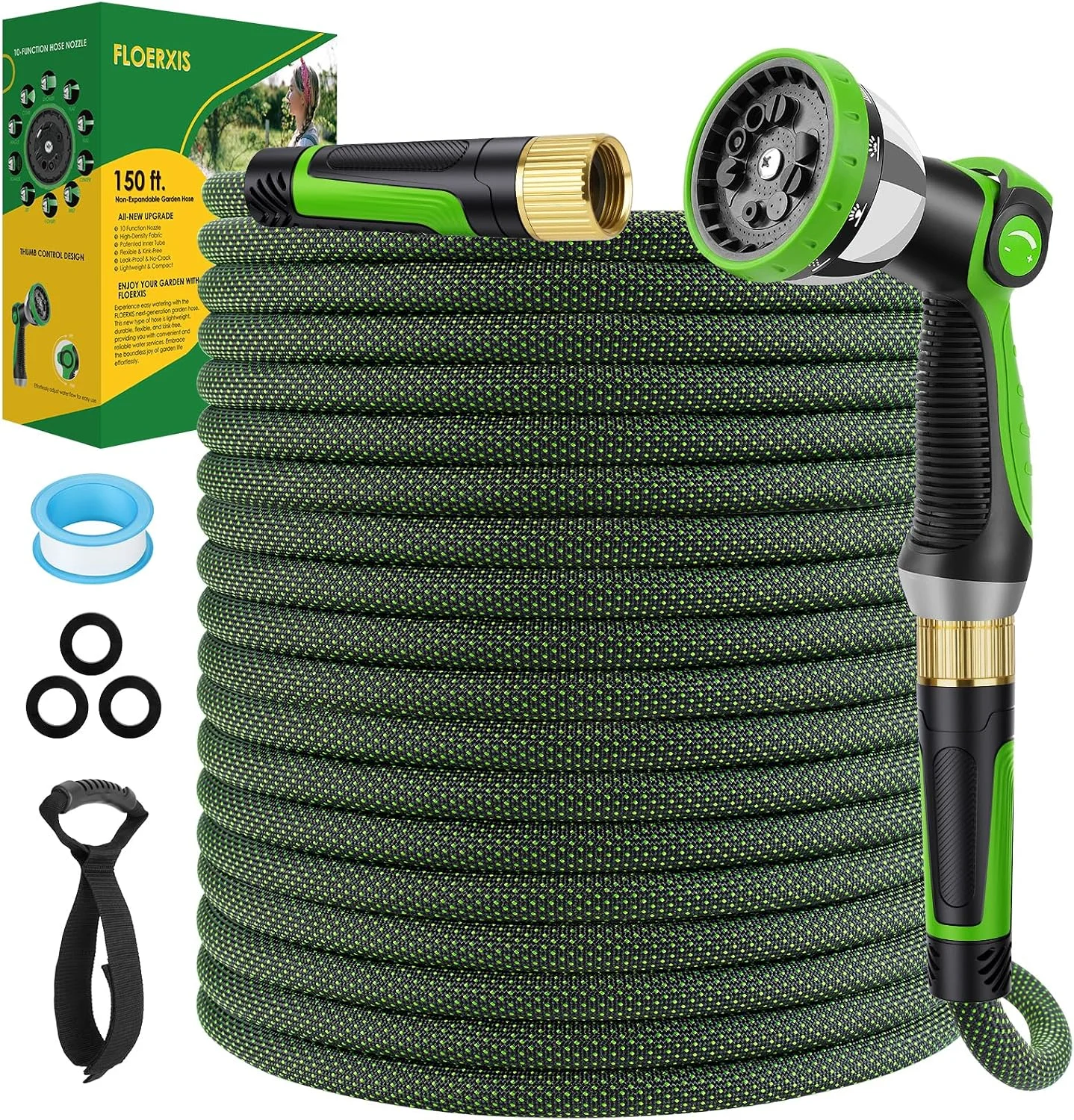 Non-Expandable Garden Hose 100 FT, Lightweight Hose with 10 Function Spray Nozzle, 360?? Swivel Connectors - Image 2