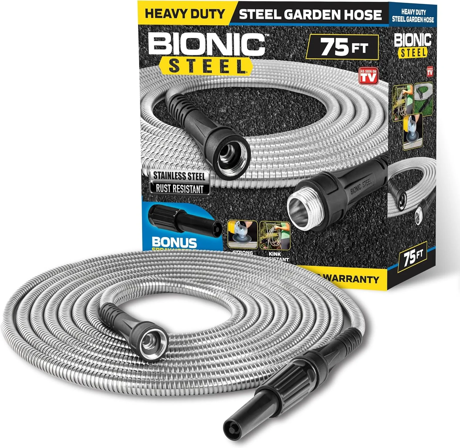 STEEL 150 Ft Metal Garden Hose with Sprayer Nozzle, Non Kinking Design, Stainless Steel Heavy Duty Water Hose - Image 4