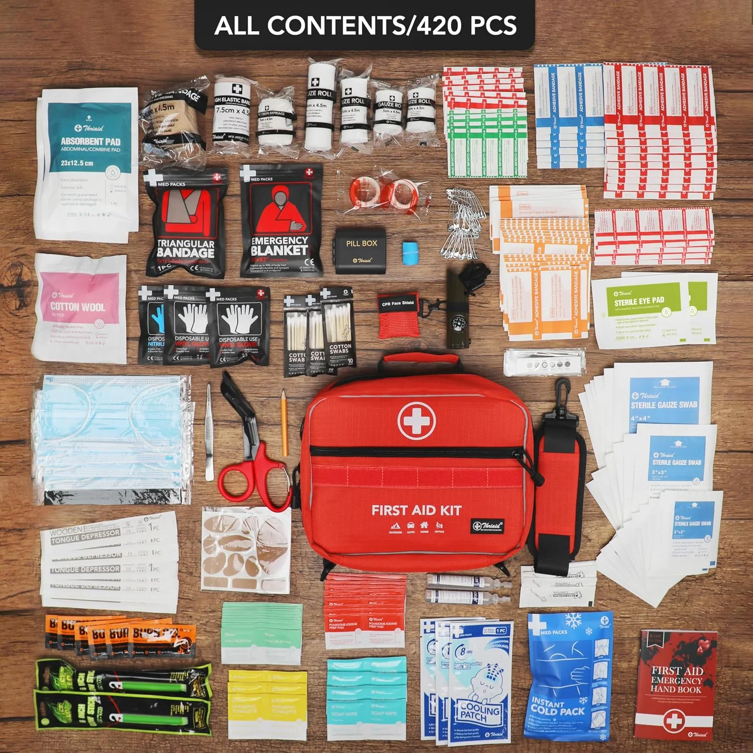 First Aid Kit, Well-Organized Premium Waterproof Compact Trauma Medical Kits for Any Emergencies, Set of 430 - Image 5